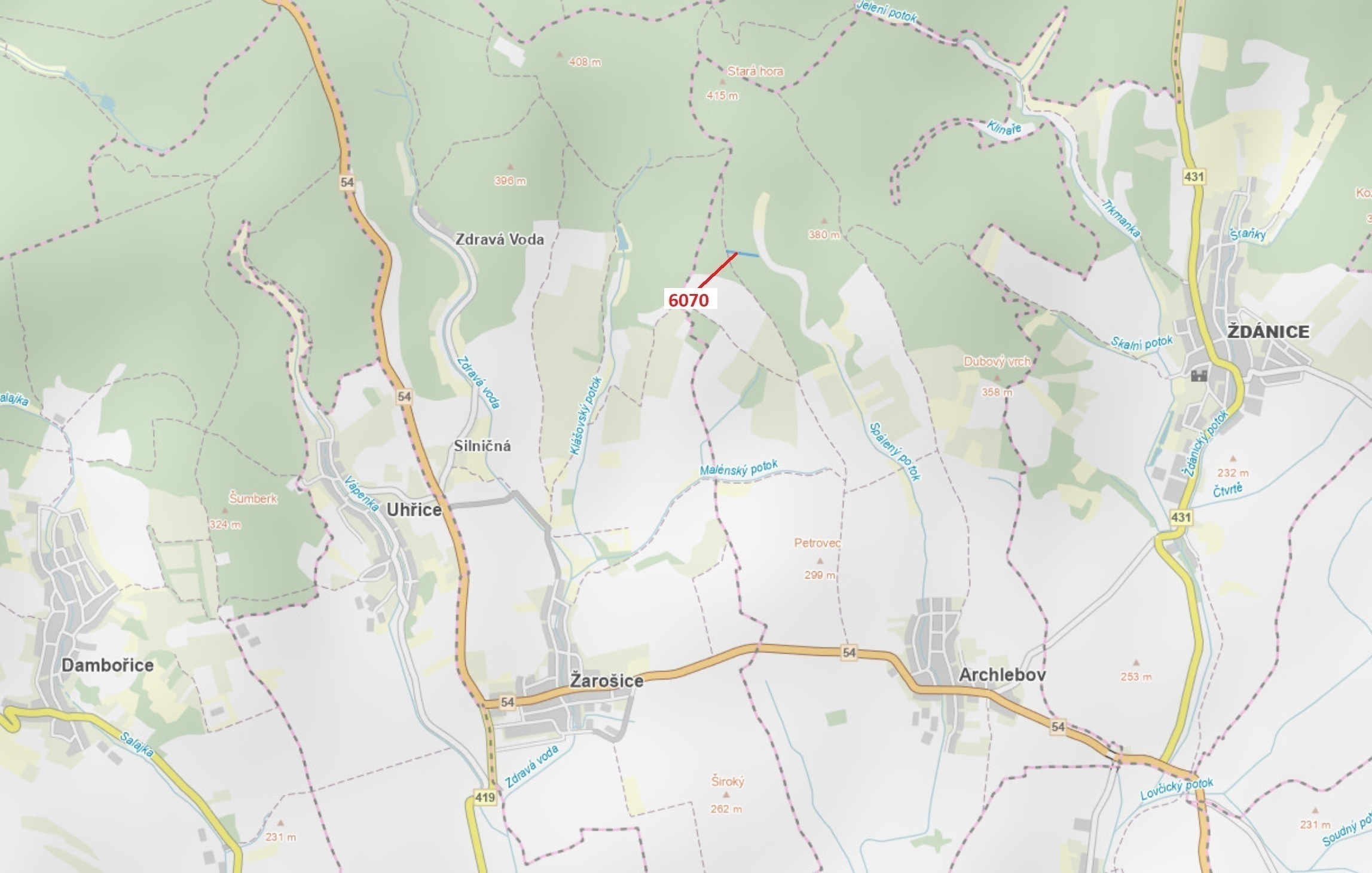 Lesní pozemek o výměře 2892 m2, podíl 1/1, katastrální území Archlebov, obec Archlebov, obec s rozší