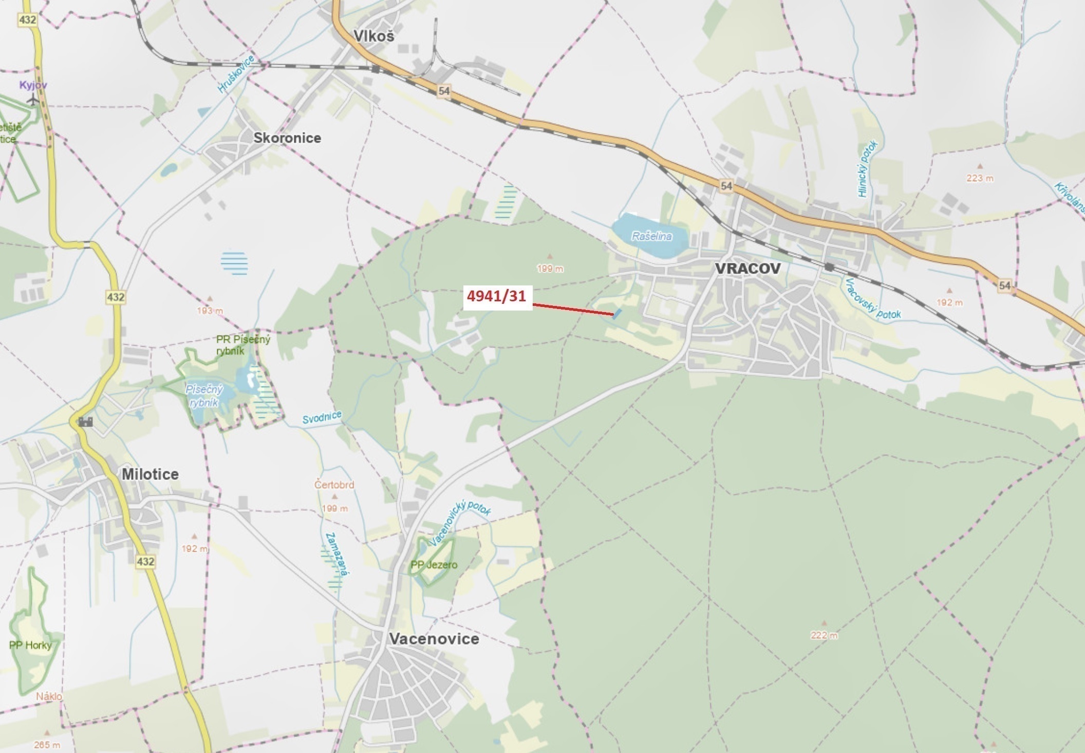 Lesní pozemek o výměře 2231 m2, podíl 1/1, katastrální území Vracov, obec Vracov, obec s rozšířenou 