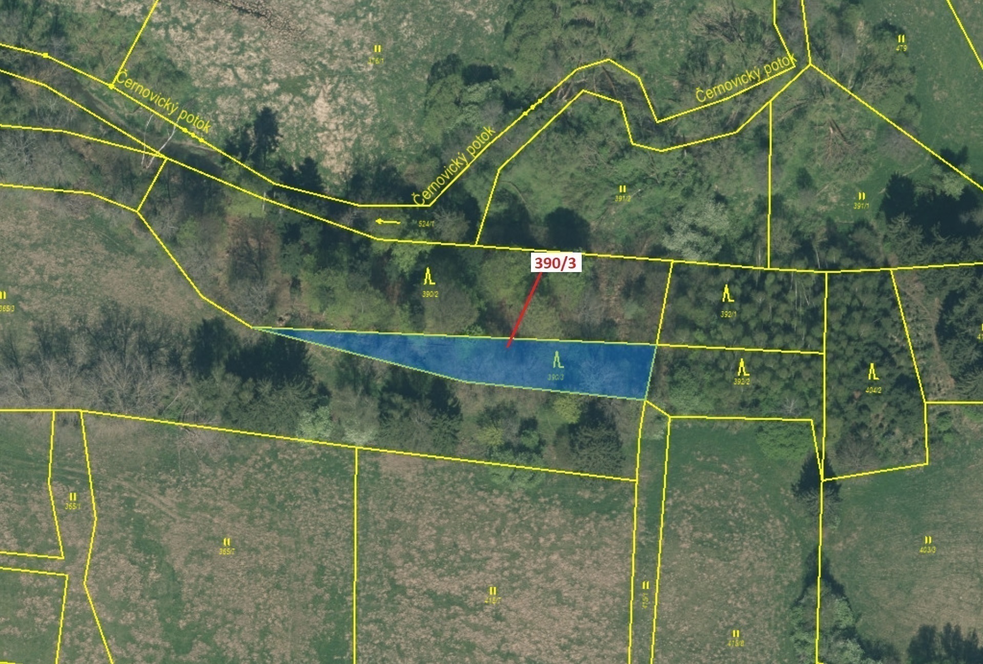 Lesní pozemek o výměře 1011 m2, podíl 1/1, katastrální území Tříklasovice, obec Psárov, obec s rozší