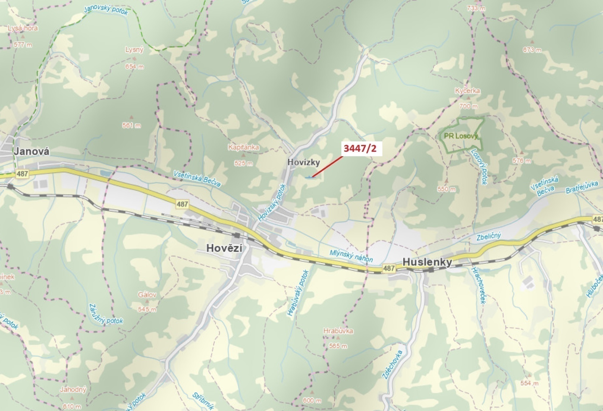 Lesní pozemek o výměře 550 m2, podíl 1/1, katastrální území Hovězí, obec Hovězí, obec s rozšířenou p