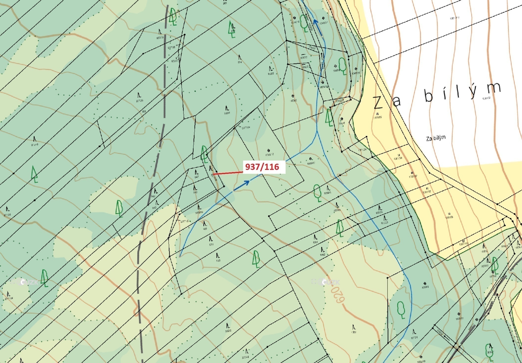 Lesní pozemek o výměře 295 m2, podíl 1/1, katastrální území Netřebice, obec Netřebice, obec s rozšíř