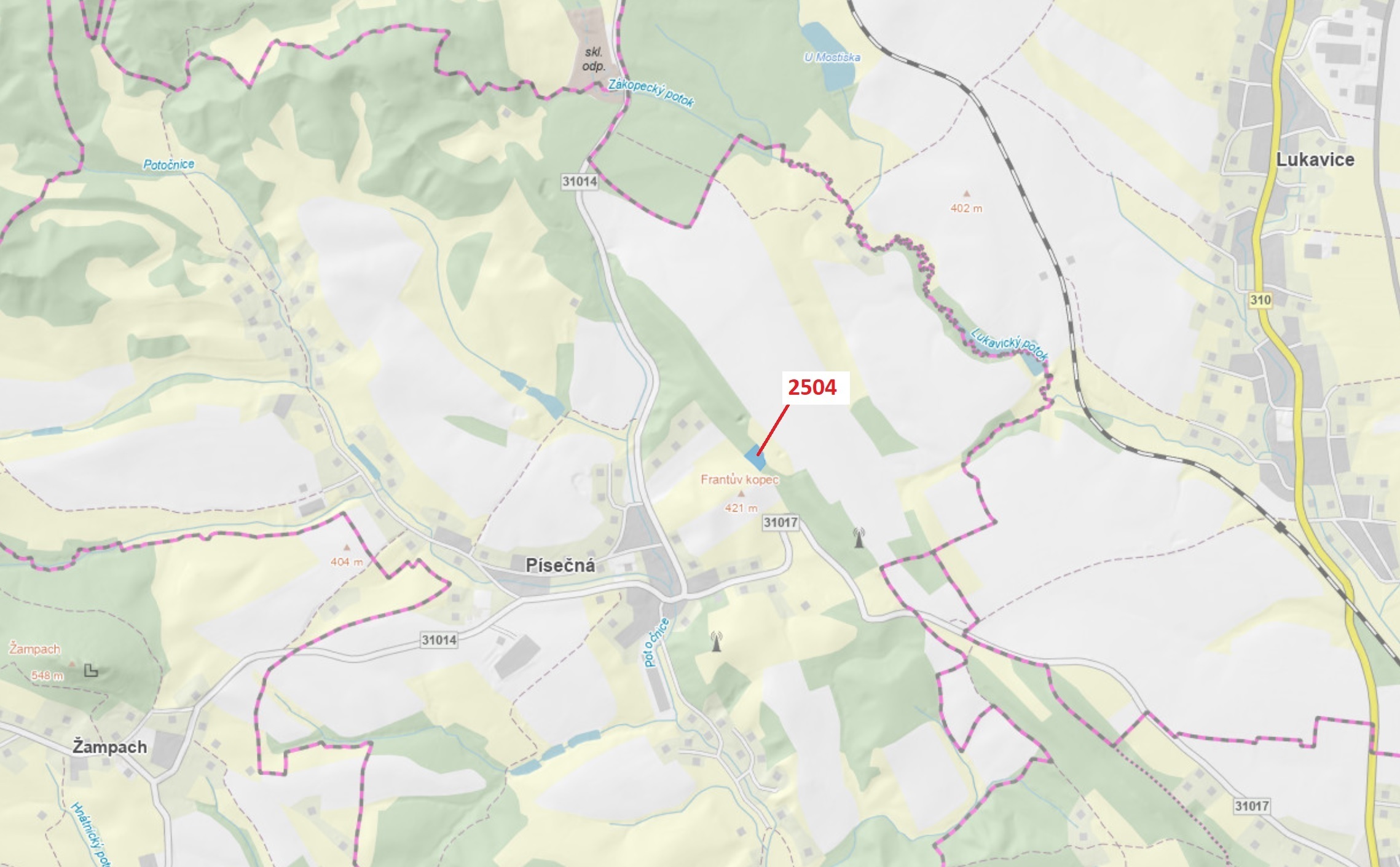 Lesní pozemek o výměře 3497 m2, podíl 1/1, katastrální území Písečná u Žamberka, obec Písečná, obec 