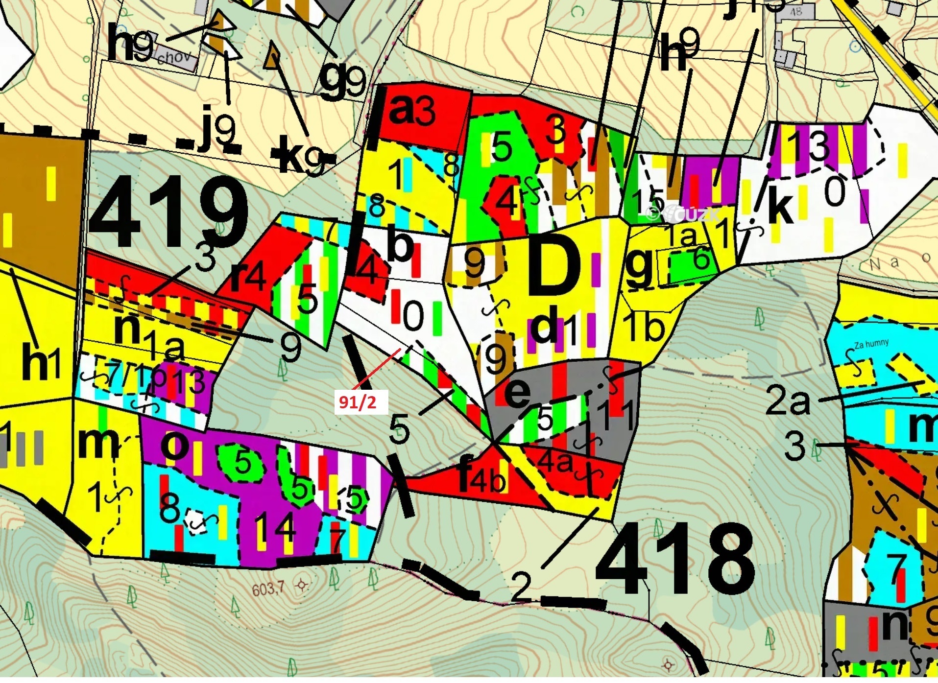 Lesní pozemek o výměře 1363 m2, podíl 1/1, katastrální území Velešice u Pačejova, obec Pačejov, obec