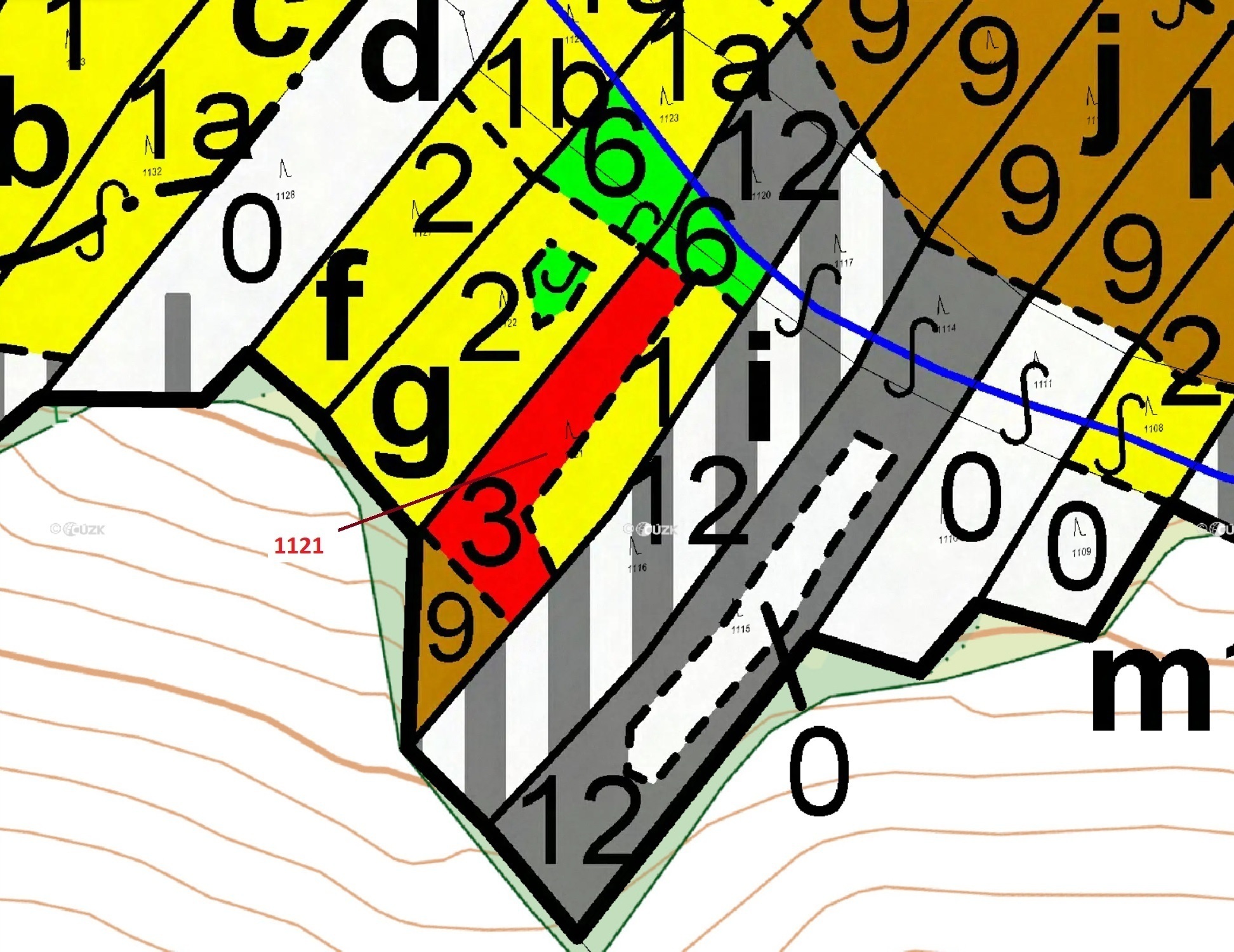 Lesní pozemek o výměře 2998 m2, podíl 1/1, katastrální území Jedov, obec Náměšť nad Oslavou, obec s 