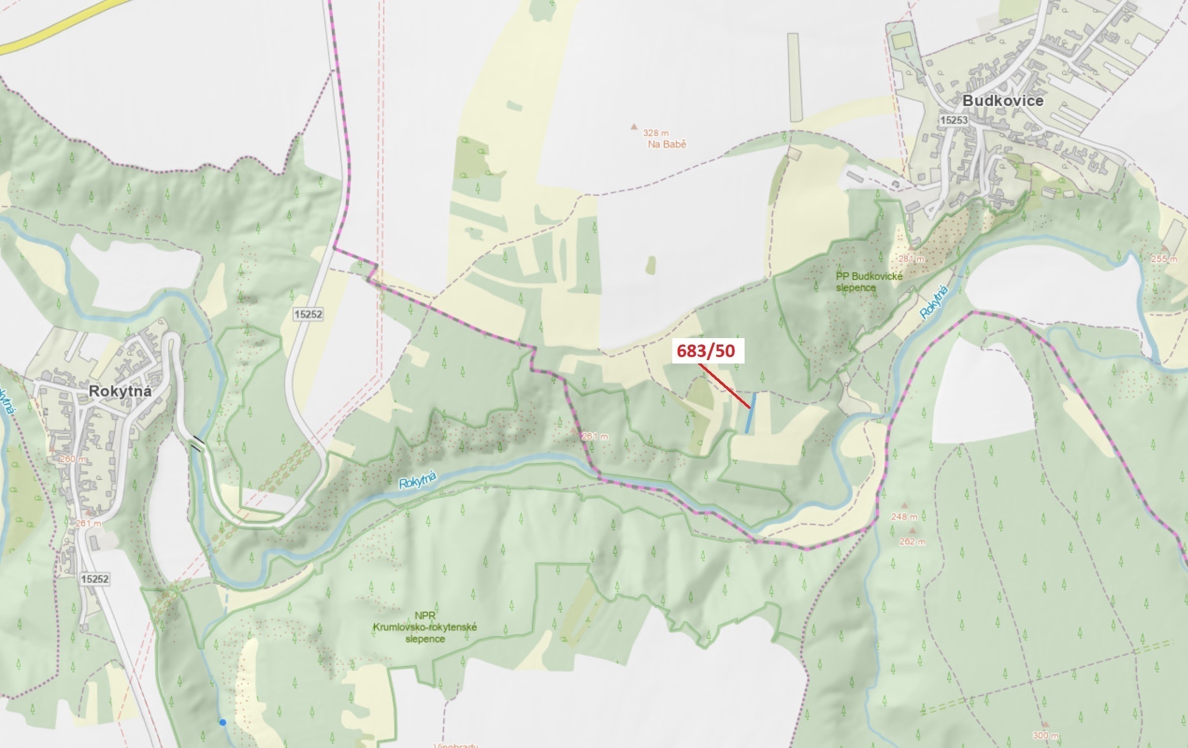 Lesní pozemek o výměře 477 m2, podíl 1/1, katastrální území Budkovice, obec Ivančice, obec s rozšíře