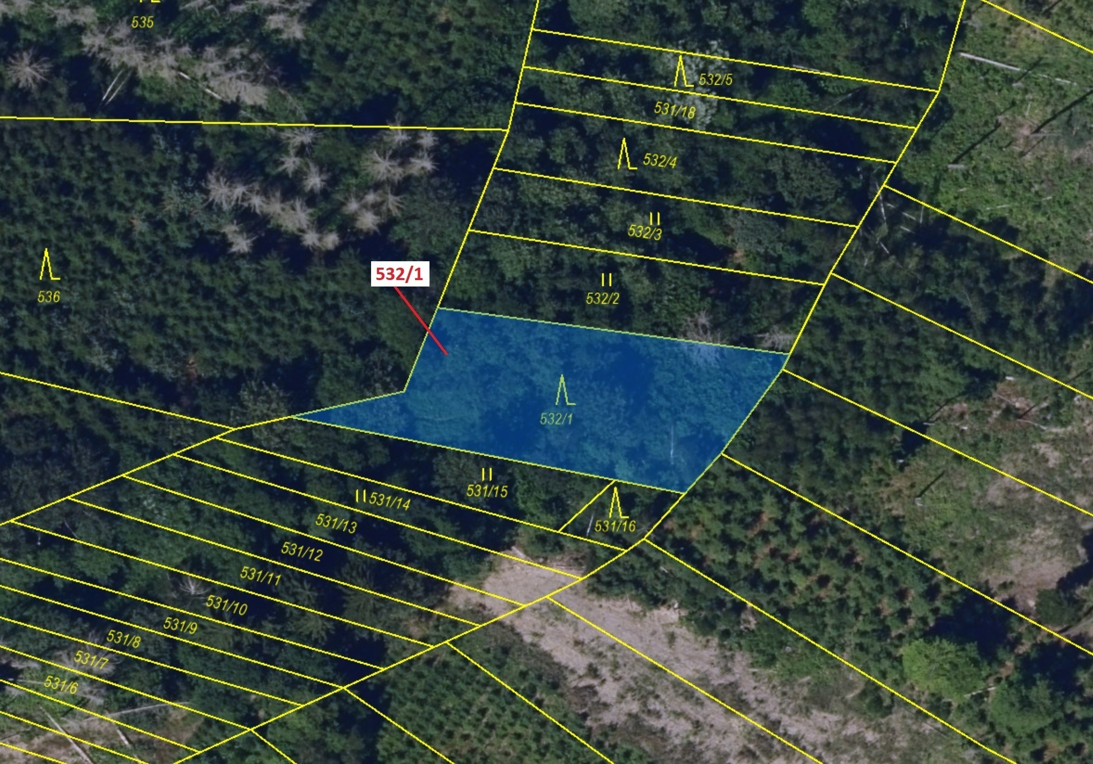 Lesní pozemek o výměře 870 m2, podíl 1/1, katastrální území Mírovka, obec Havlíčkův Brod, obec s roz