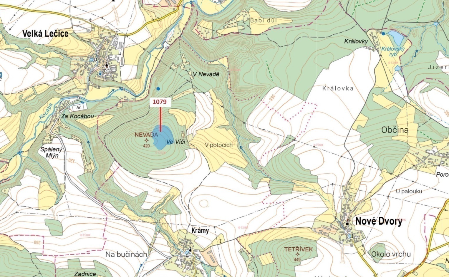Lesní pozemek o výměře 32 925 m2, podíl 1/1, katastrální území Krámy, obec Nové Dvory, obec s rozšíř