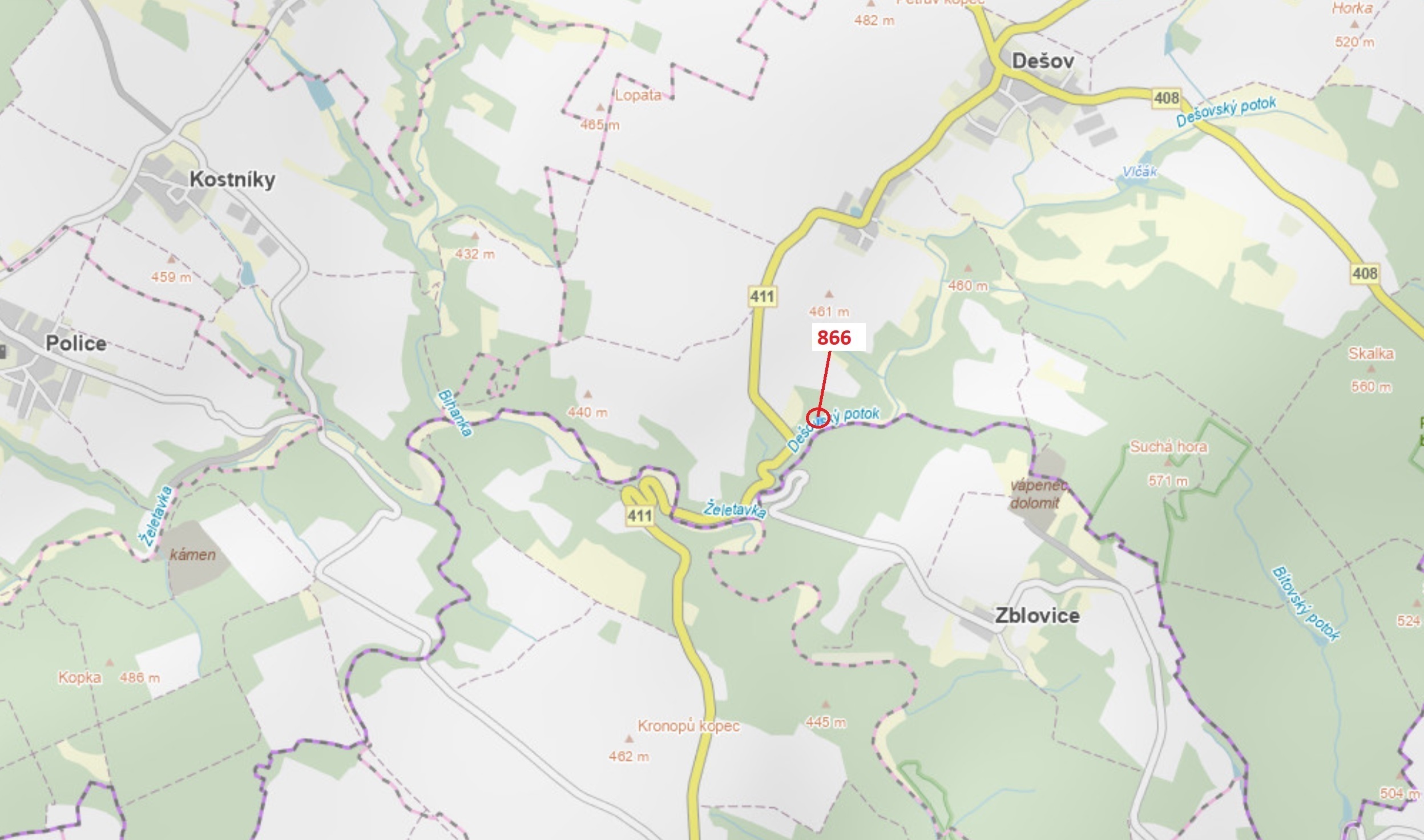 Ostatní plocha o výměře 1277 m2, podíl 1/1, katastrální území Malý Dešov, obec Dešov, obec s rozšíře