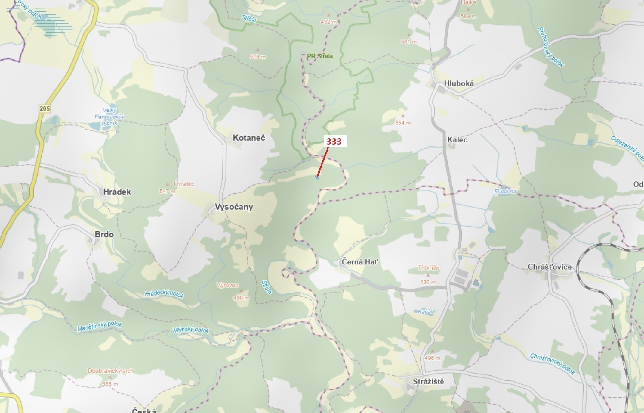 Lesní pozemek o výměře 1367 m2, podíl 1/1, katastrální území Vysočany u Manětína, obec Manětín, obec