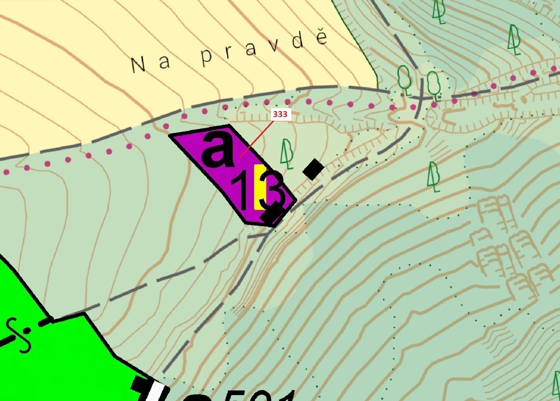 Lesní pozemek o výměře 1367 m2, podíl 1/1, katastrální území Vysočany u Manětína, obec Manětín, obec