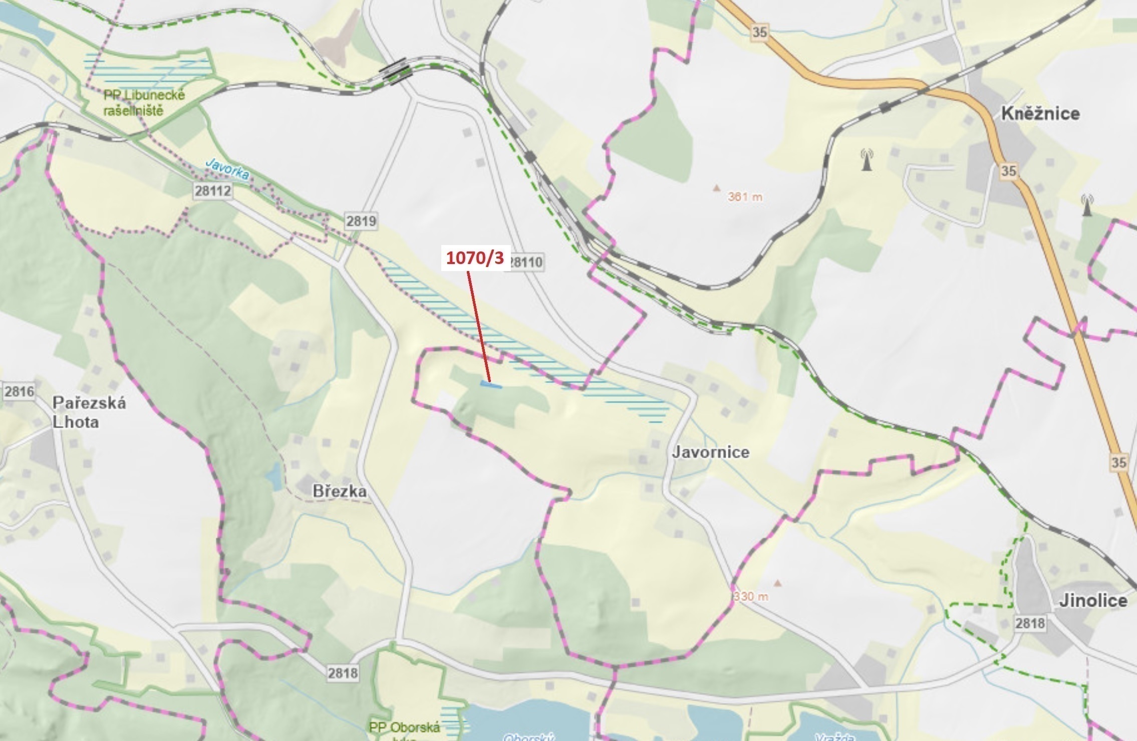 Ostatní plocha o výměře 631 m2, podíl 1/1, katastrální území Kněžnice, obec Kněžnice, obec s rozšíře