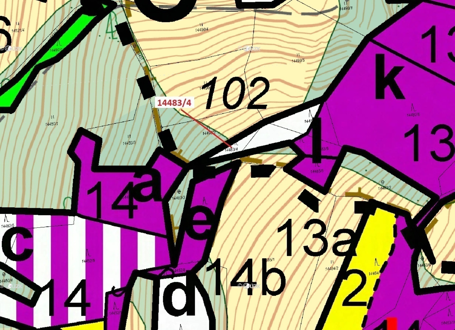 Lesní pozemek o výměře 173 m2, podíl 1/1, katastrální území Hovězí, obec Hovězí, obec s rozšířenou p