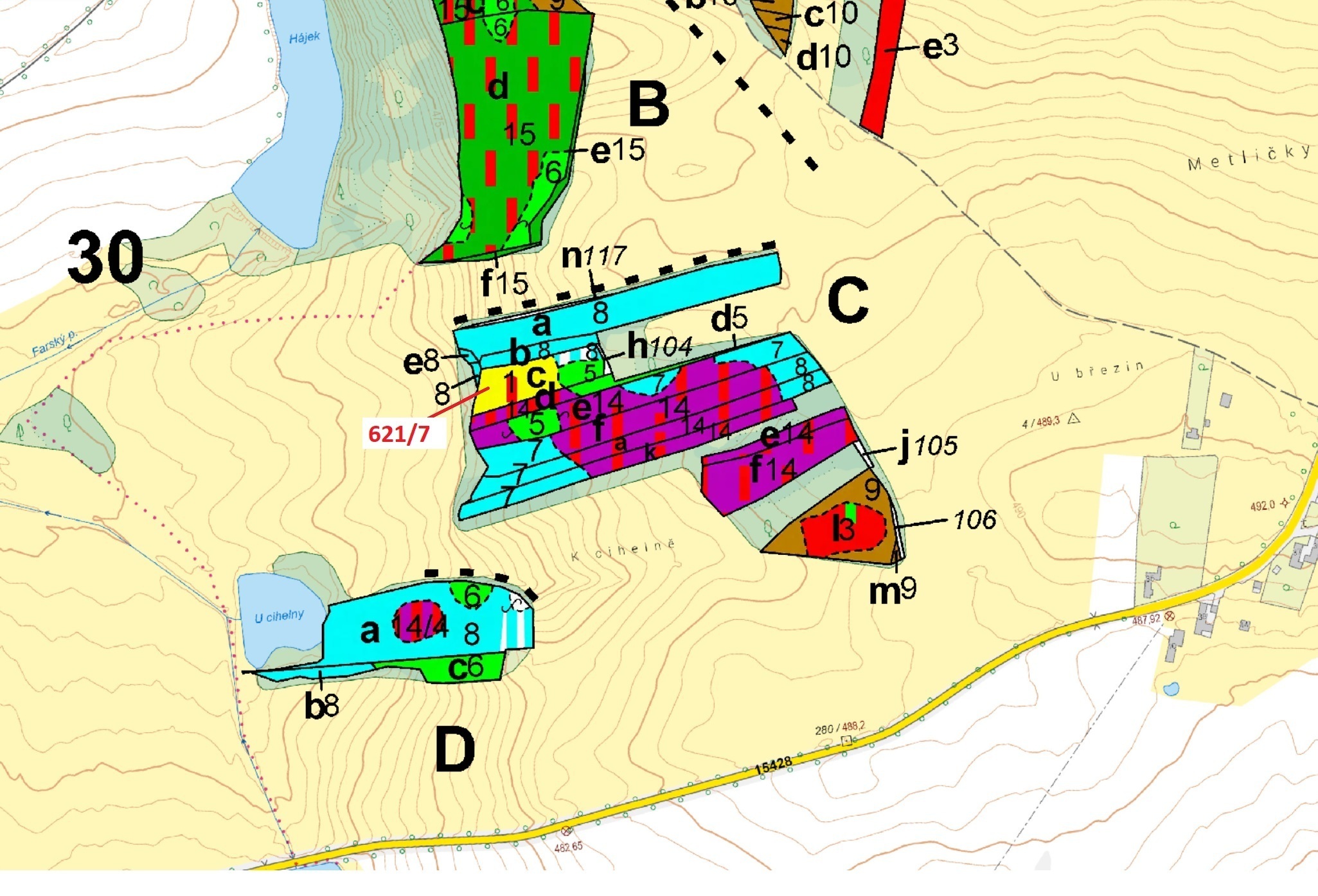 Lesní pozemek o výměře 3603 m2, podíl 1/1, katastrální území Bukvice u Trhových Svinů, obec Trhové S