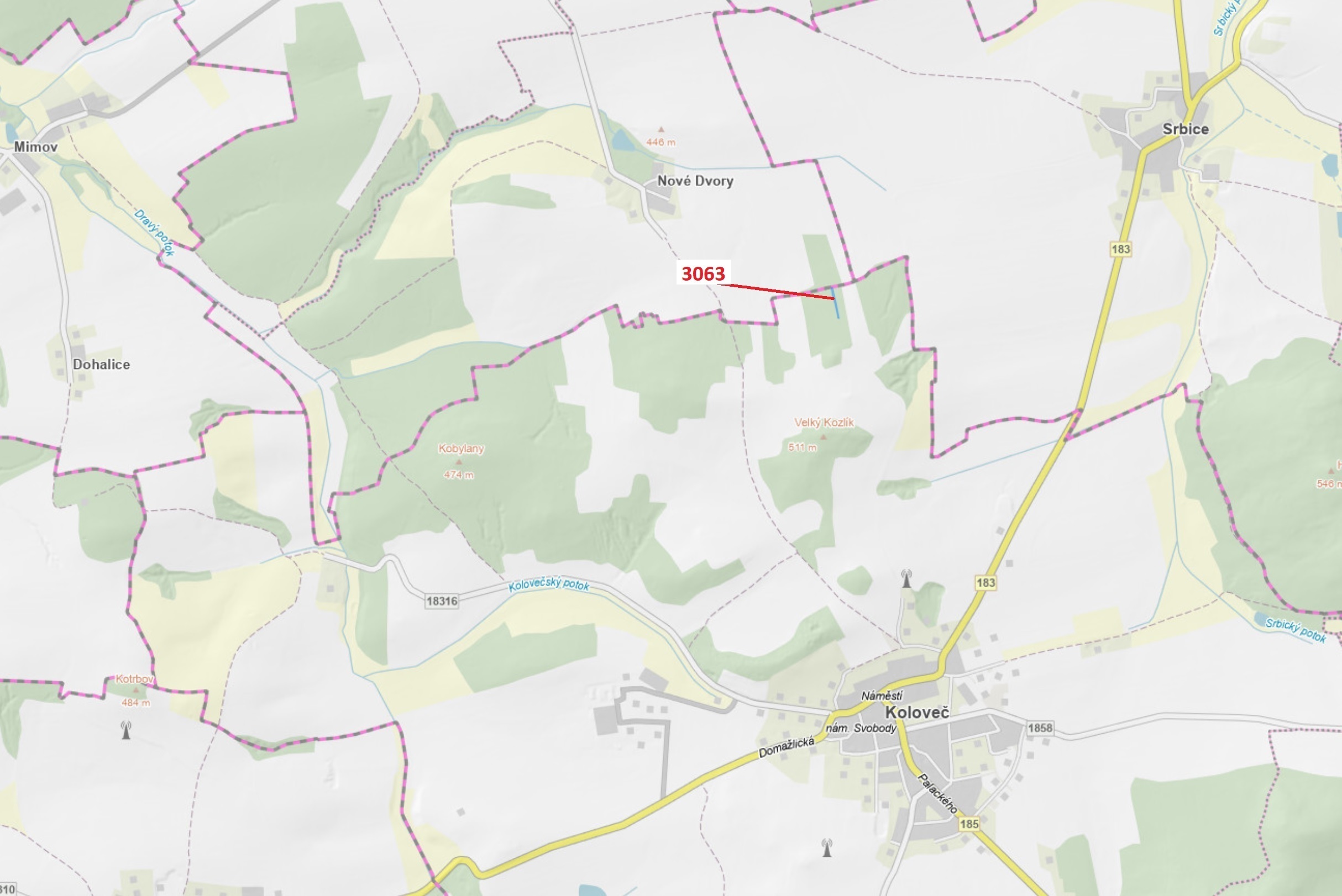 Lesní pozemek o výměře 703 m2, podíl 1/1, katastrální území Koloveč, obec Koloveč, obec s rozšířenou