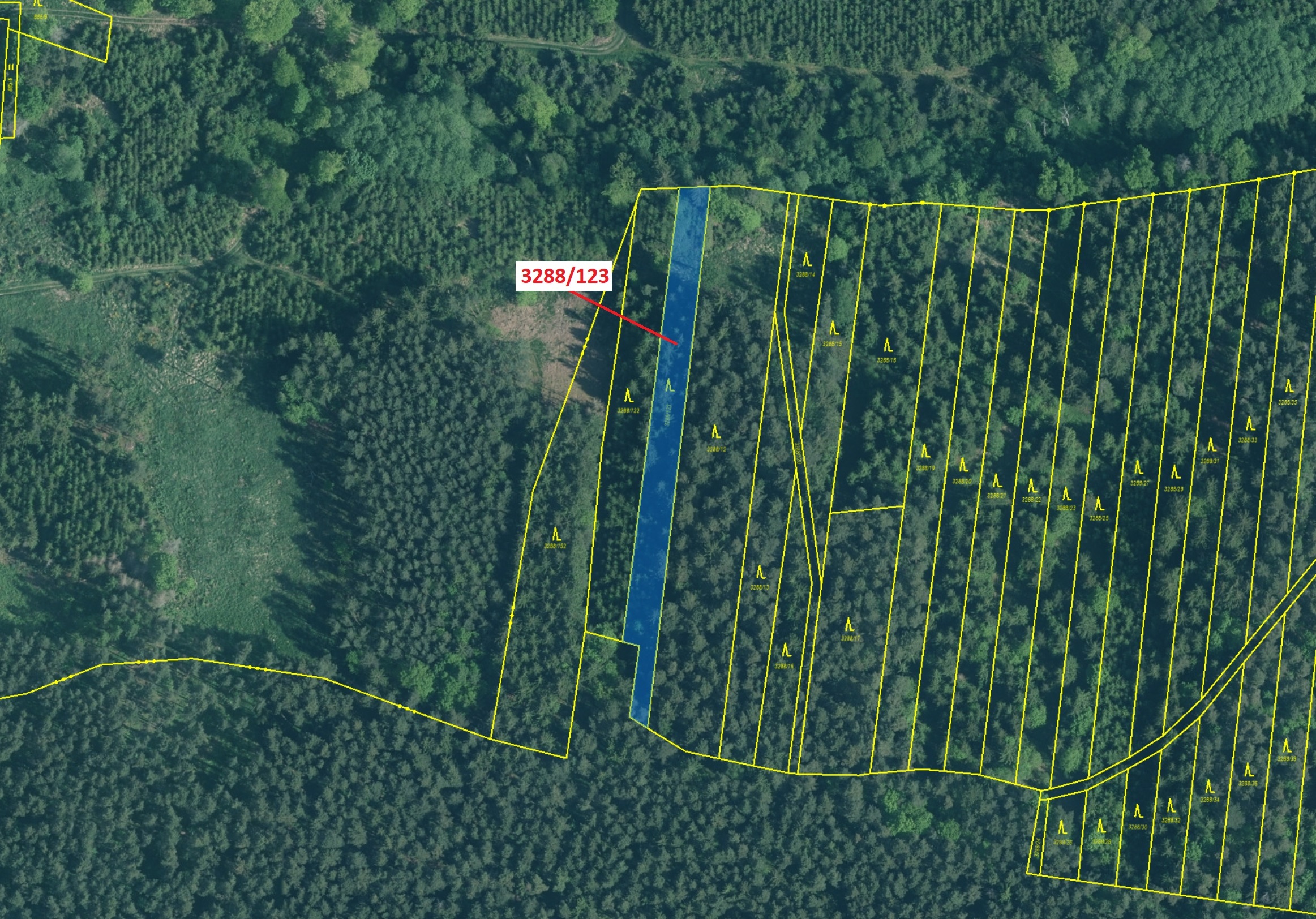 Lesní pozemek o výměře 1707 m2, podíl 1/1, katastrální území Hosty, obec Hosty, obec s rozšířenou pů