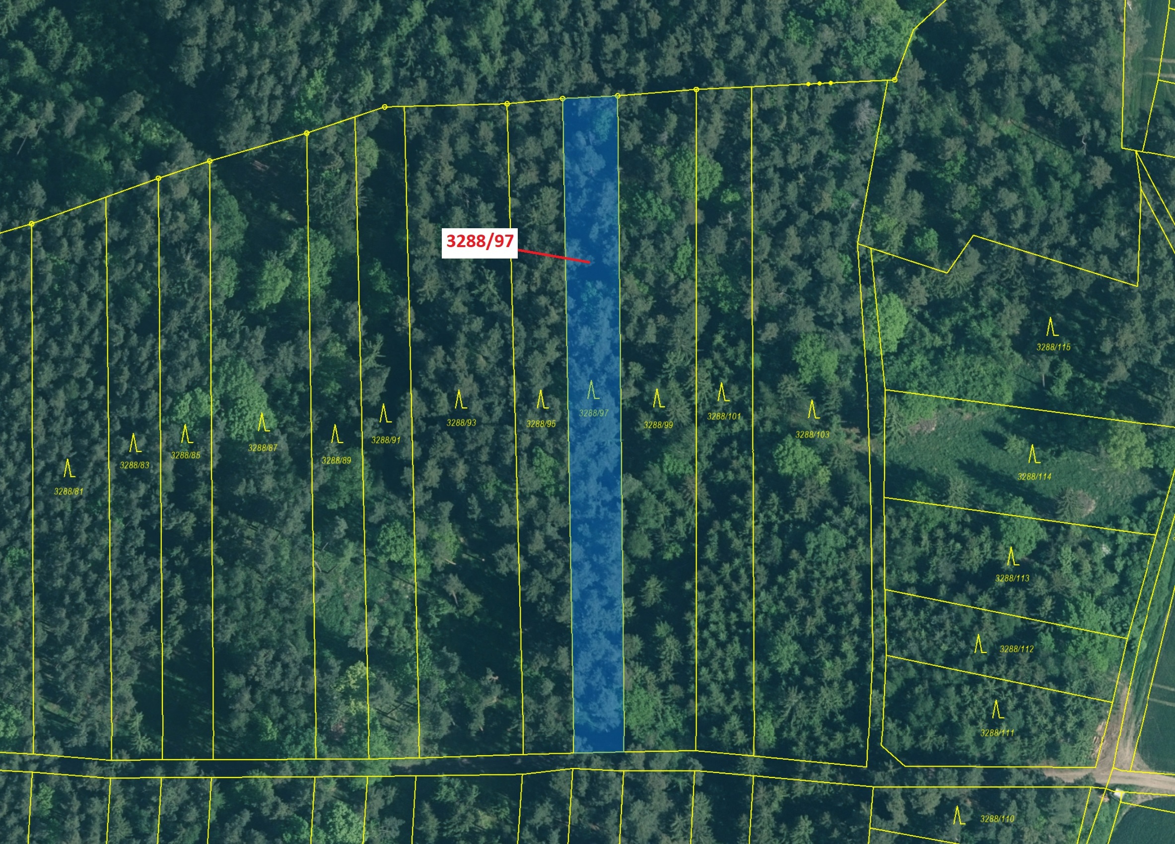 Lesní pozemek o výměře 1729 m2, podíl 1/1, katastrální území Hosty, obec Hosty, obec s rozšířenou pů