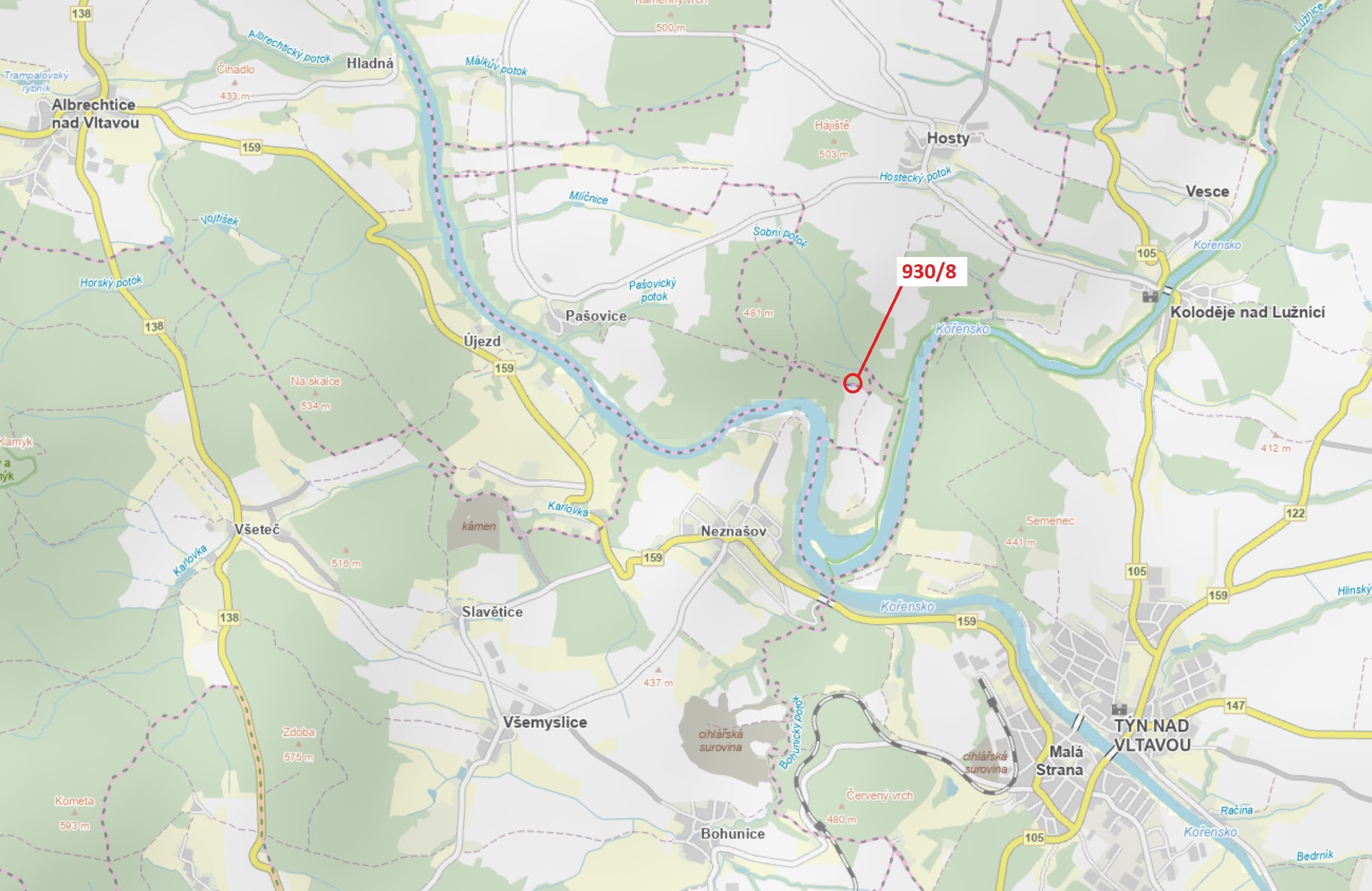 Lesní pozemek o výměře 140 m2, podíl 1/1, katastrální území Hosty, obec Hosty, obec s rozšířenou půs