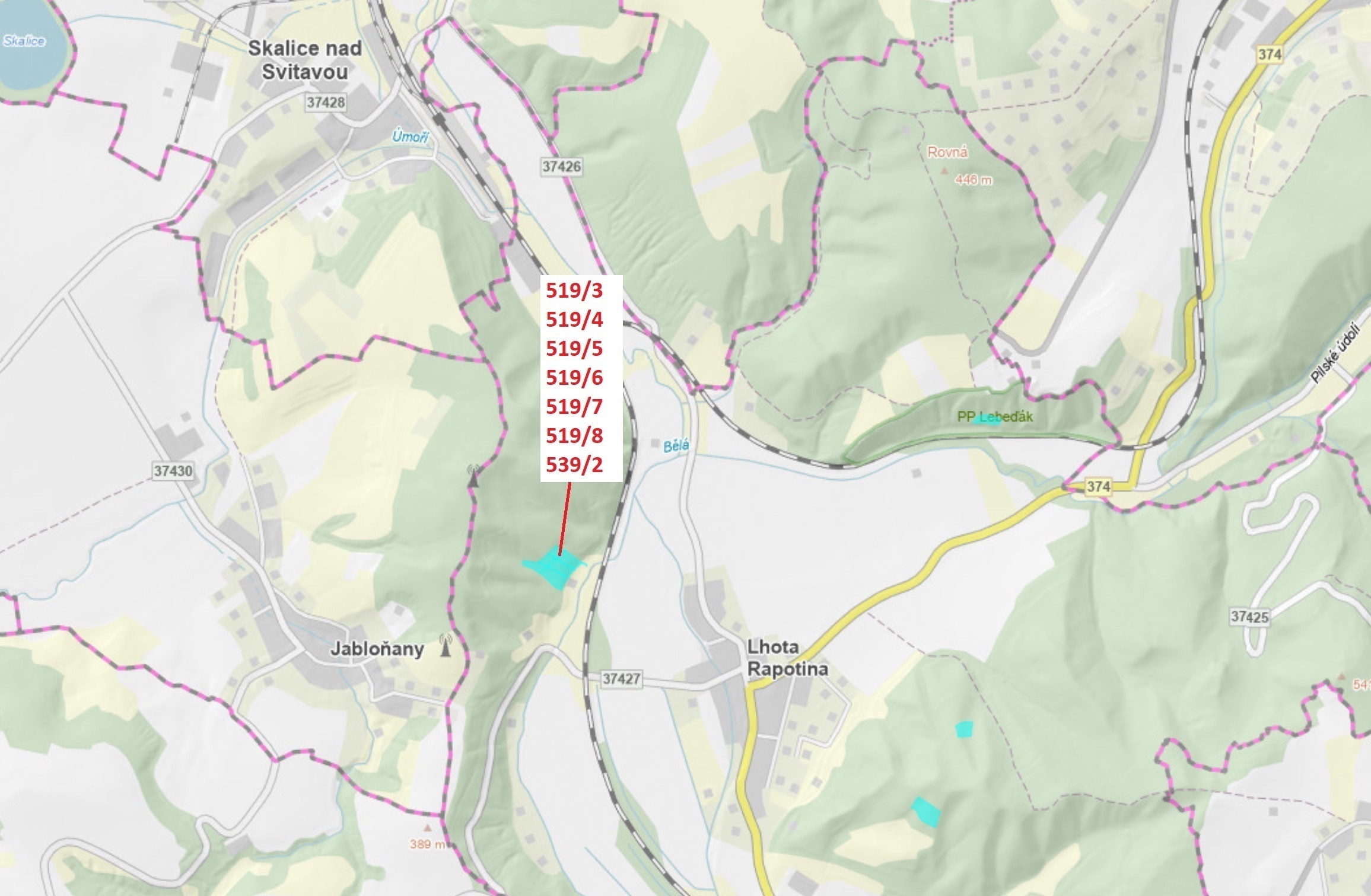 Lesní pozemky, trvalý travní porost, zahrada o výměře 11 294 m2, podíl 1/1, katastrální území Lhota 