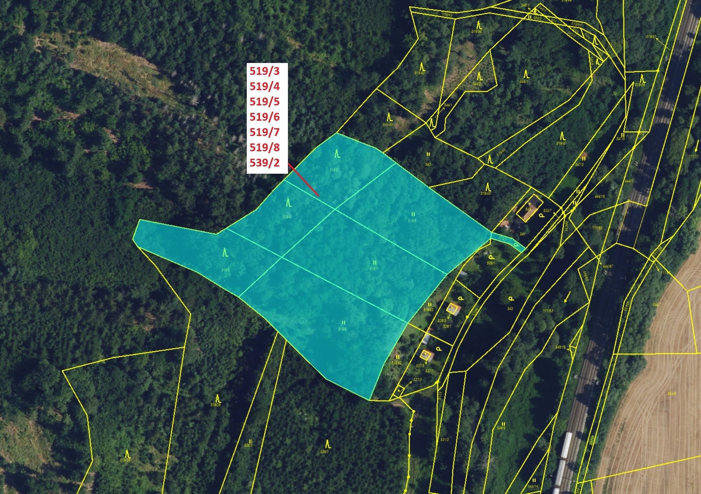 Lesní pozemky, trvalý travní porost, zahrada o výměře 11 294 m2, podíl 1/1, katastrální území Lhota 