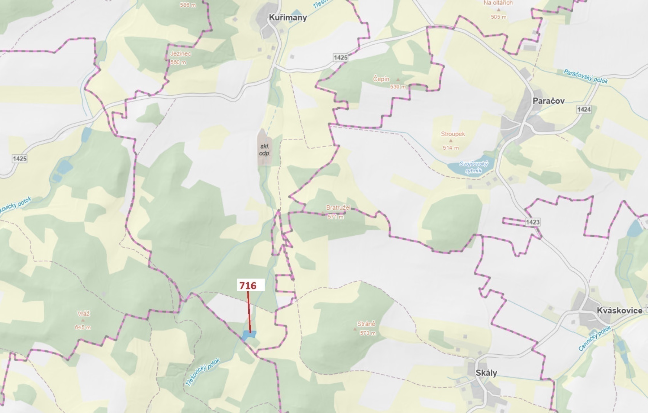 Lesní pozemek o výměře 4499 m2, podíl 1/1, katastrální území Kuřimany, obec Kuřimany, obec s rozšíře