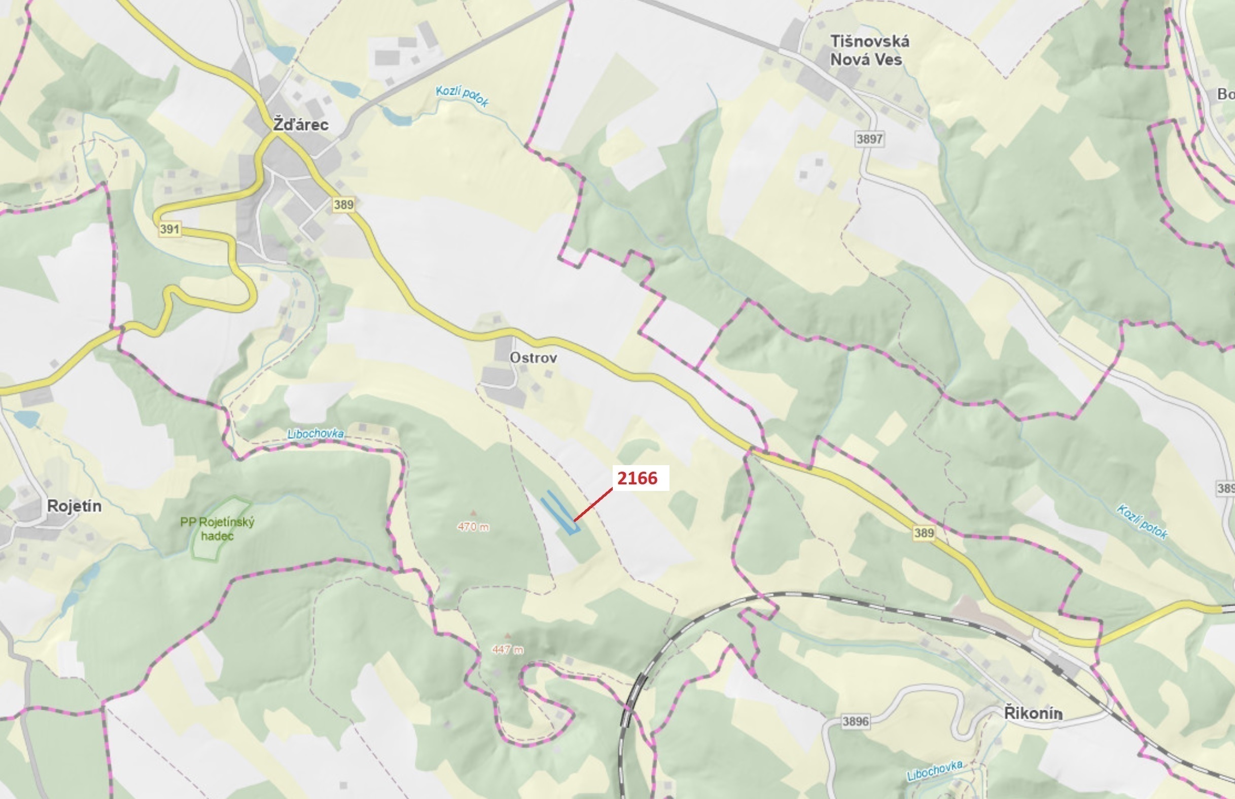 Lesní pozemek o výměře 3616 m2, podíl 1/1, katastrální území Žďárec, obec Žďárec, obec s rozšířenou 