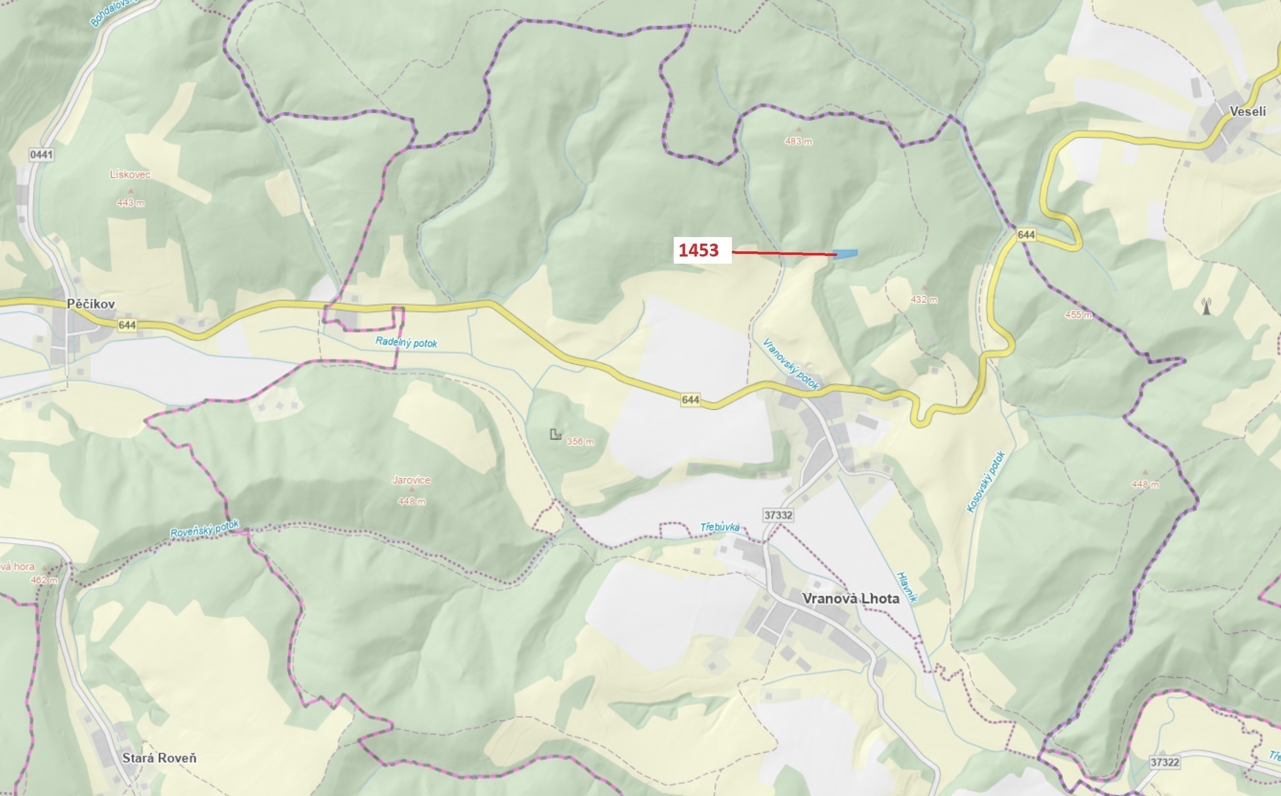 Lesní pozemek o výměře 3 122 m2, podíl 1/1, katastrální území Vranová, obec Vranová Lhota, obec s ro