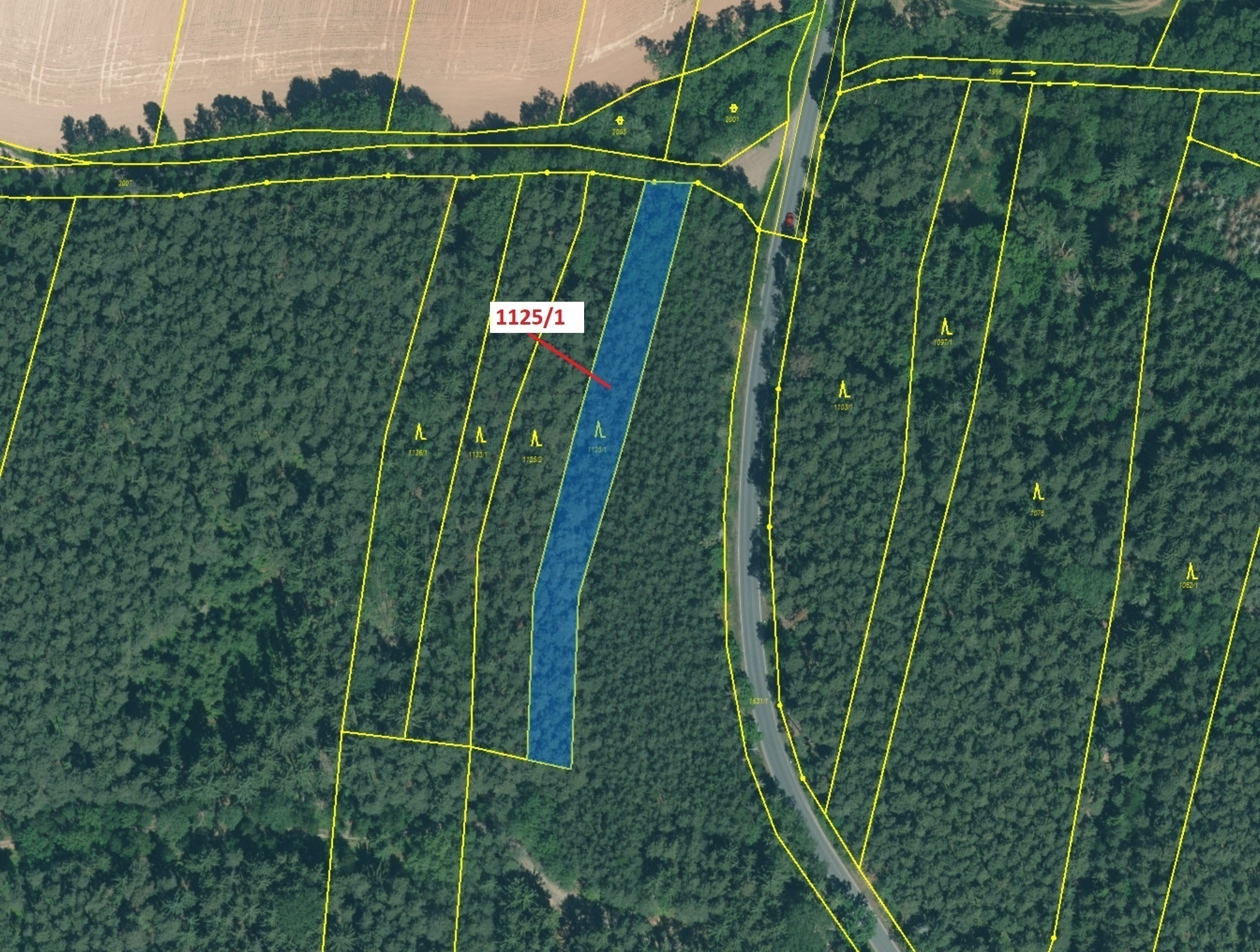 Lesní pozemek o výměře 1 988 m2, podíl 1/1, katastrální území Stvolny, obec Manětín, obec s rozšířen