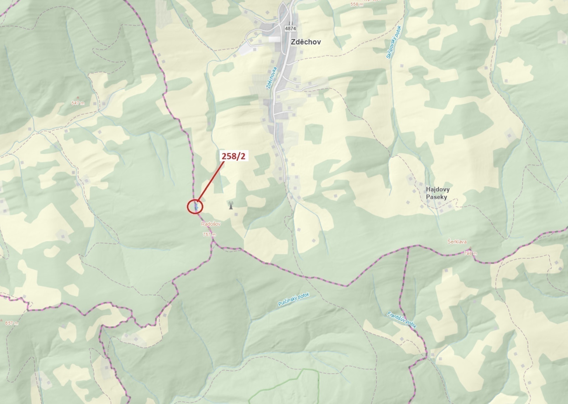 Lesní pozemek o výměře 697 m2, podíl 1/1, katastrální území Zděchov, obec Zděchov, obec s rozšířenou