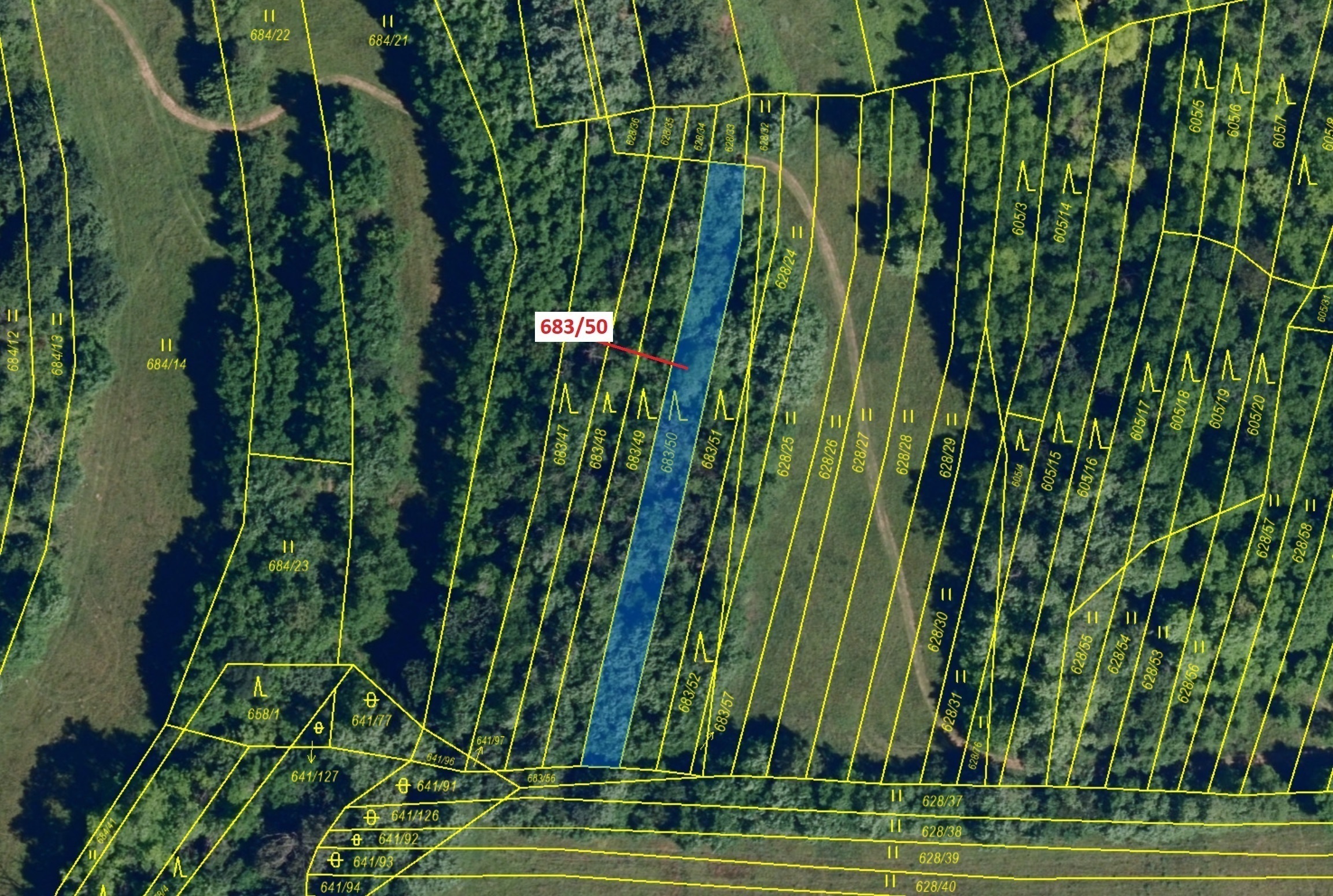 Lesní pozemek o výměře 477 m2, podíl 1/1, katastrální území Budkovice, obec Ivančice, obec s rozšíře