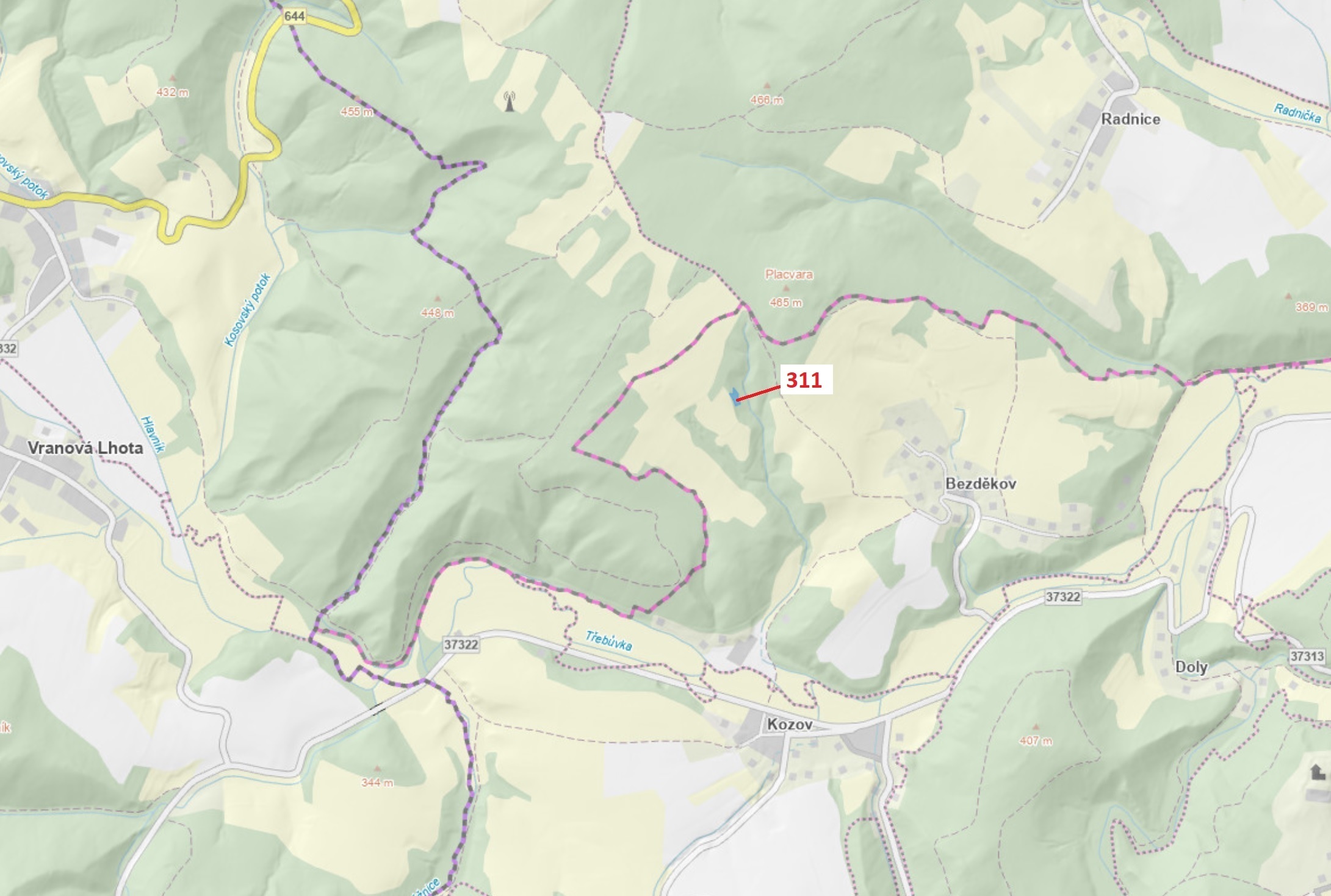 Trvalý travní porost o výměře 1043 m2, podíl 1/1, katastrální území Bezděkov nad Třebůvkou, obec Bou