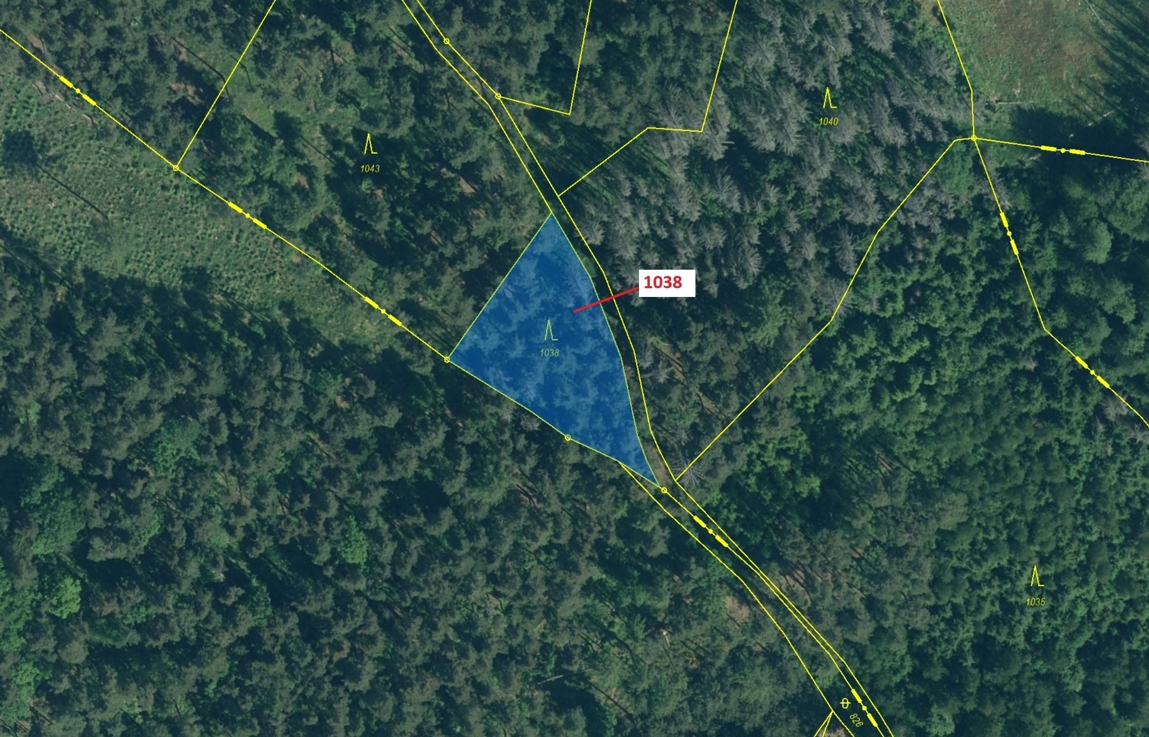 Lesní pozemek o výměře 1 028 m2, podíl 1/1, katastrální území Bezděkov u Kasejovic, obec Hradiště, o