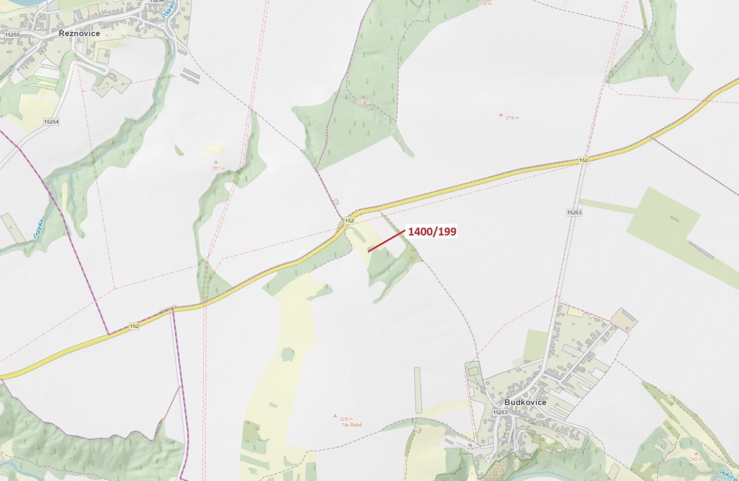 Lesní pozemek o výměře 16 m2, podíl 1/1, katastrální území Budkovice, obec Ivančice, obec s rozšířen