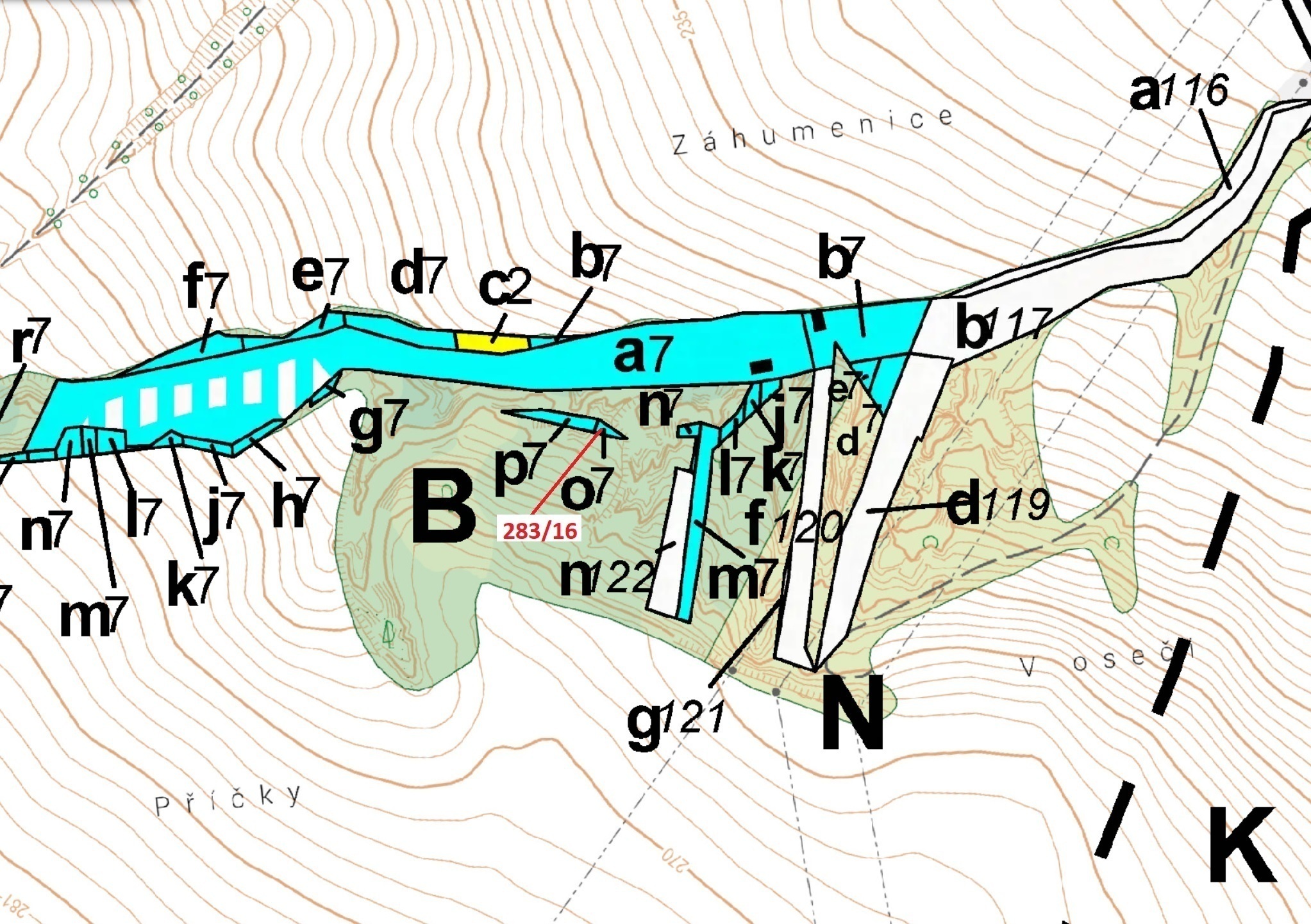 Lesní pozemek o výměře 71 m2, podíl 1/1, katastrální území Hrubšice, obec Ivančice, obec s rozšířeno