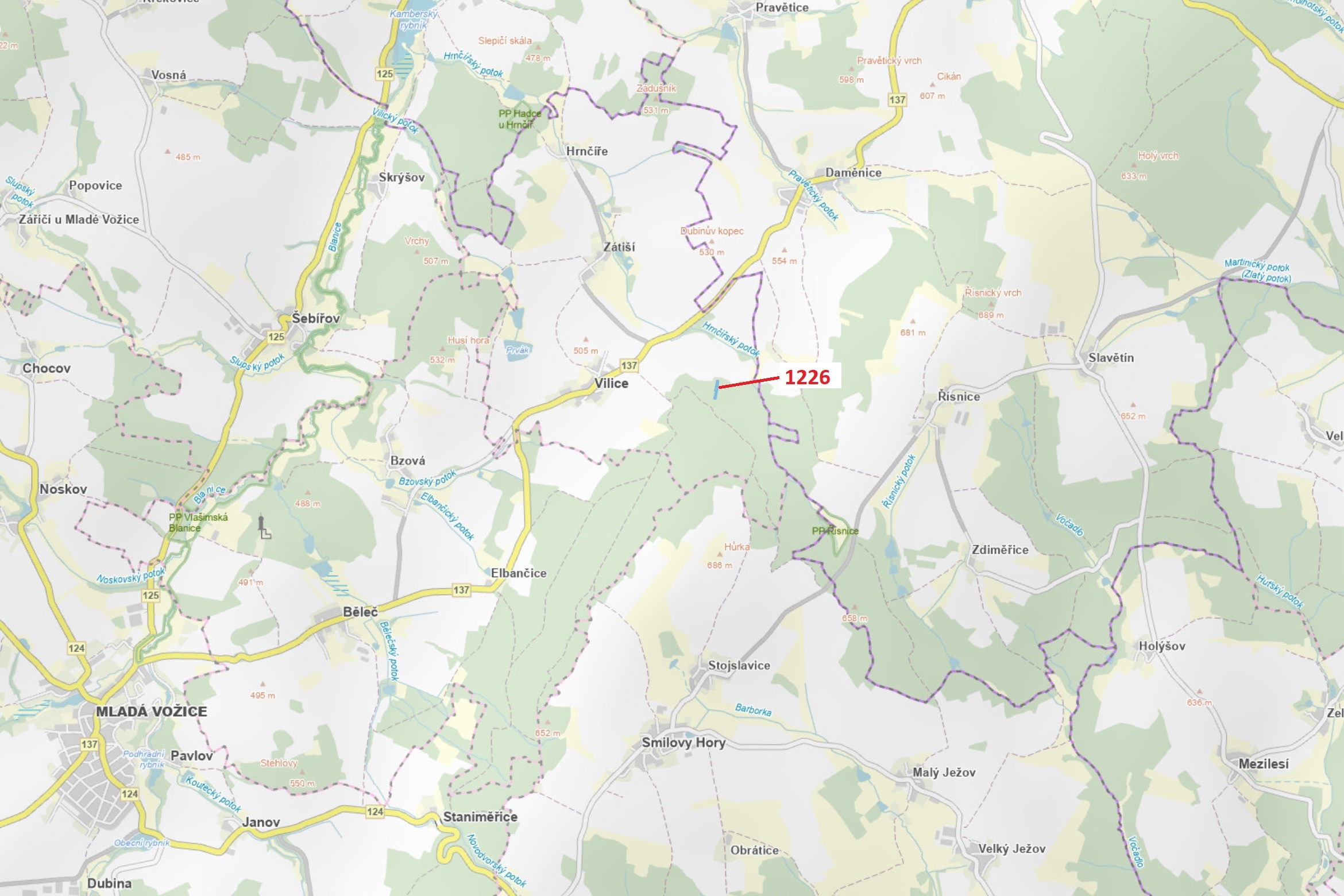 Lesní pozemek o výměře 3593 m2, podíl 1/1, katastrální území Vilice, obec Vilice, obec s rozšířenou 