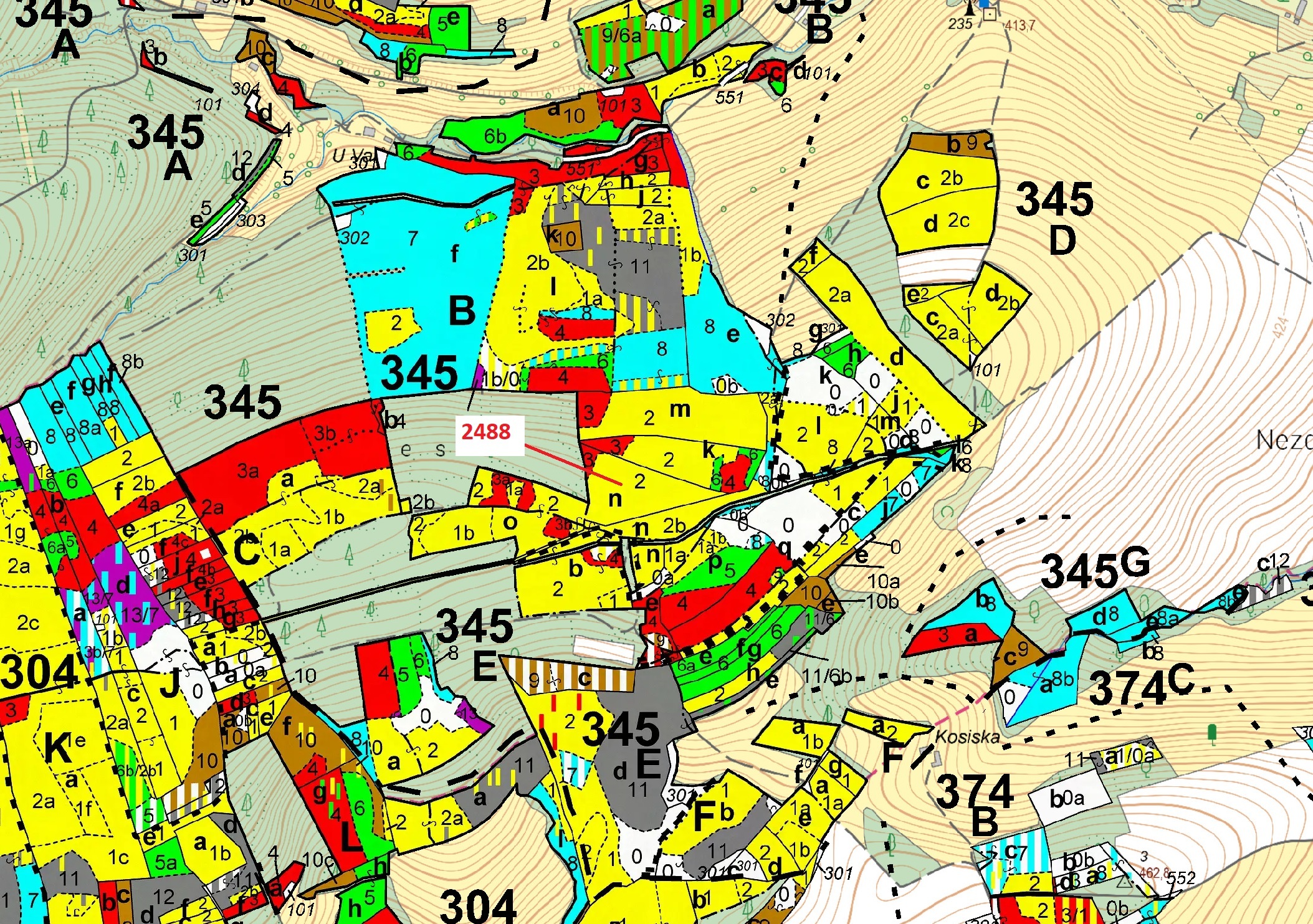 Lesní pozemek o výměře 10 174 m2, podíl 1/1, katastrální území Kateřinice u Vsetína, obec Kateřinice