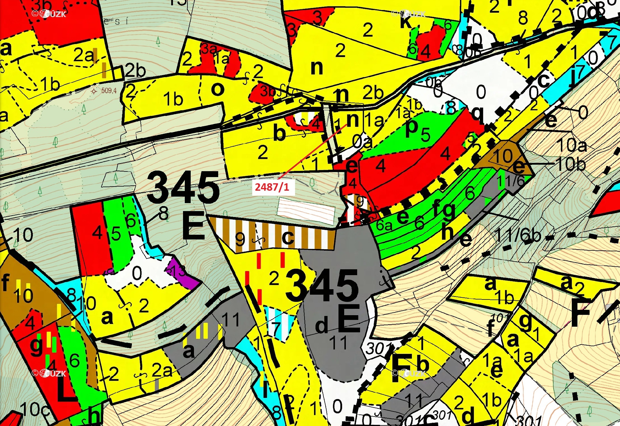 Lesní pozemek o výměře 2083 m2, podíl 1/1, katastrální území Kateřinice u Vsetína, obec Kateřinice, 