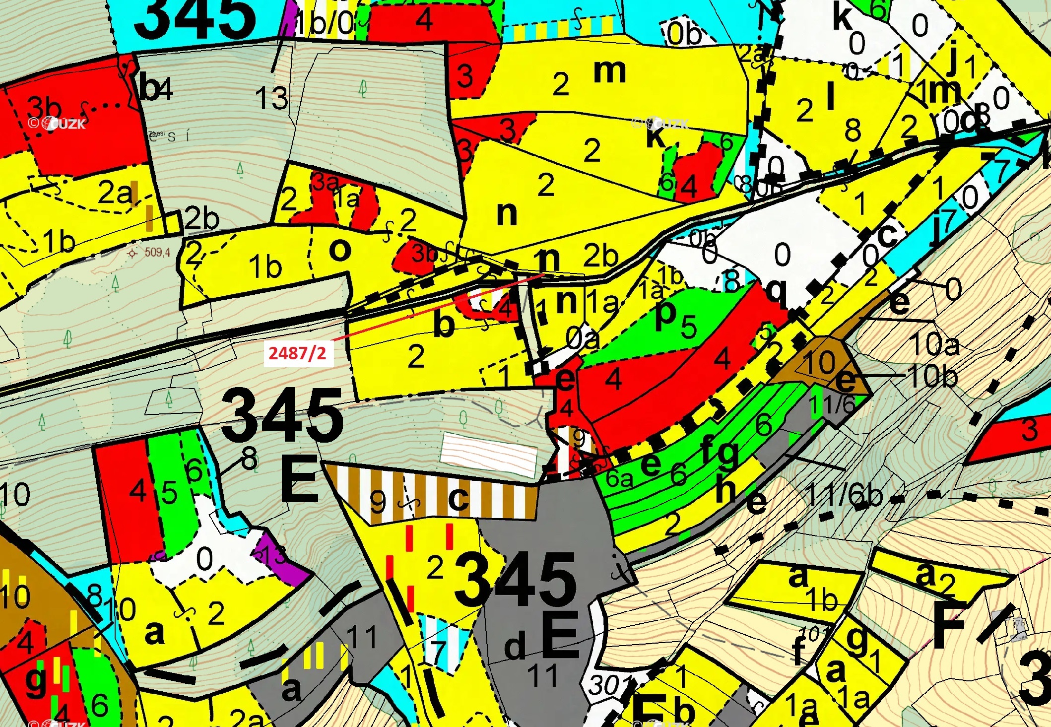 Lesní pozemek o výměře 127 m2, podíl 1/1, katastrální území Kateřinice u Vsetína, obec Kateřinice, o