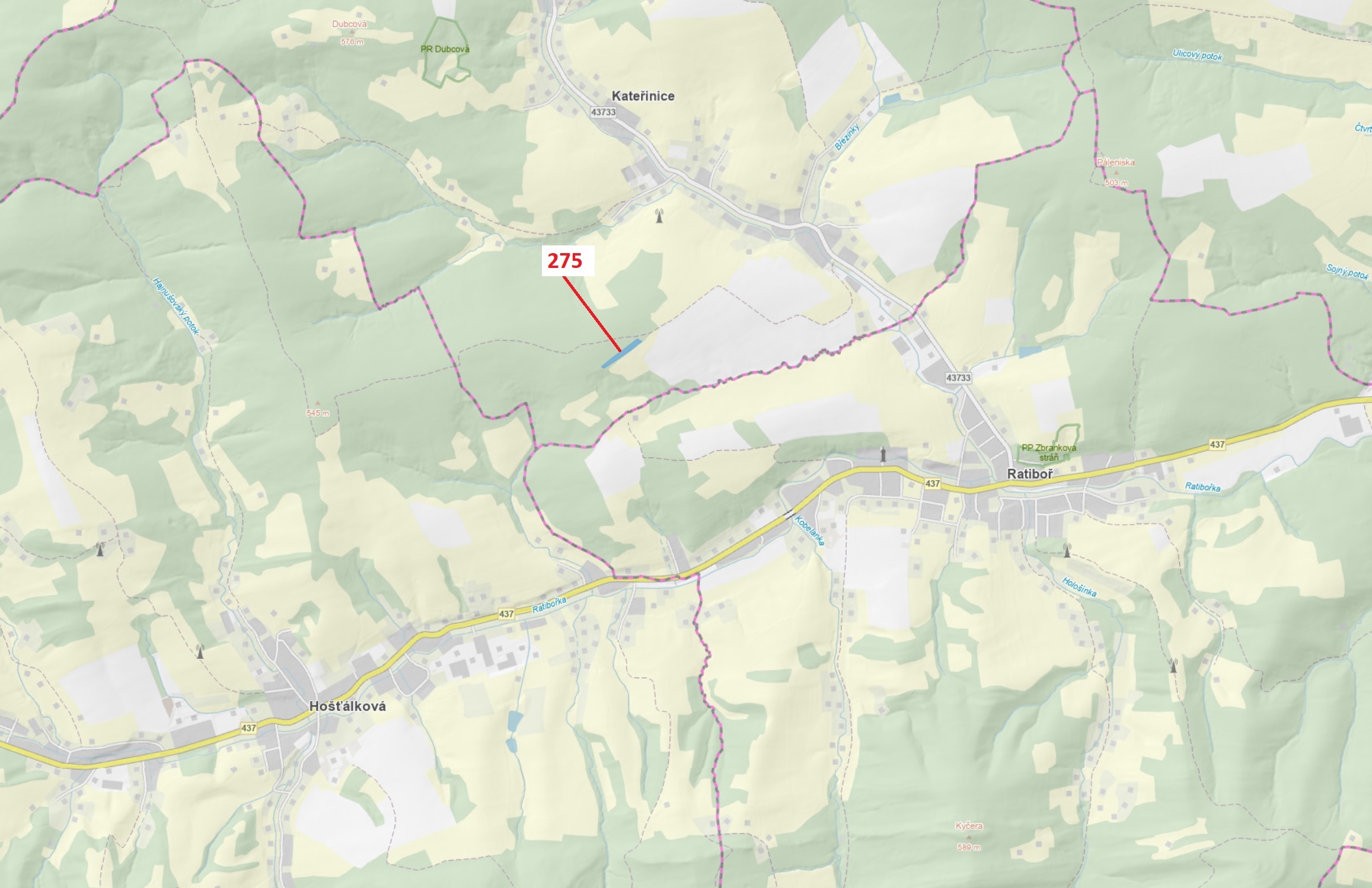 Lesní pozemek o výměře 4826 m2, podíl 1/1, katastrální území Kateřinice u Vsetína, obec Kateřinice, 