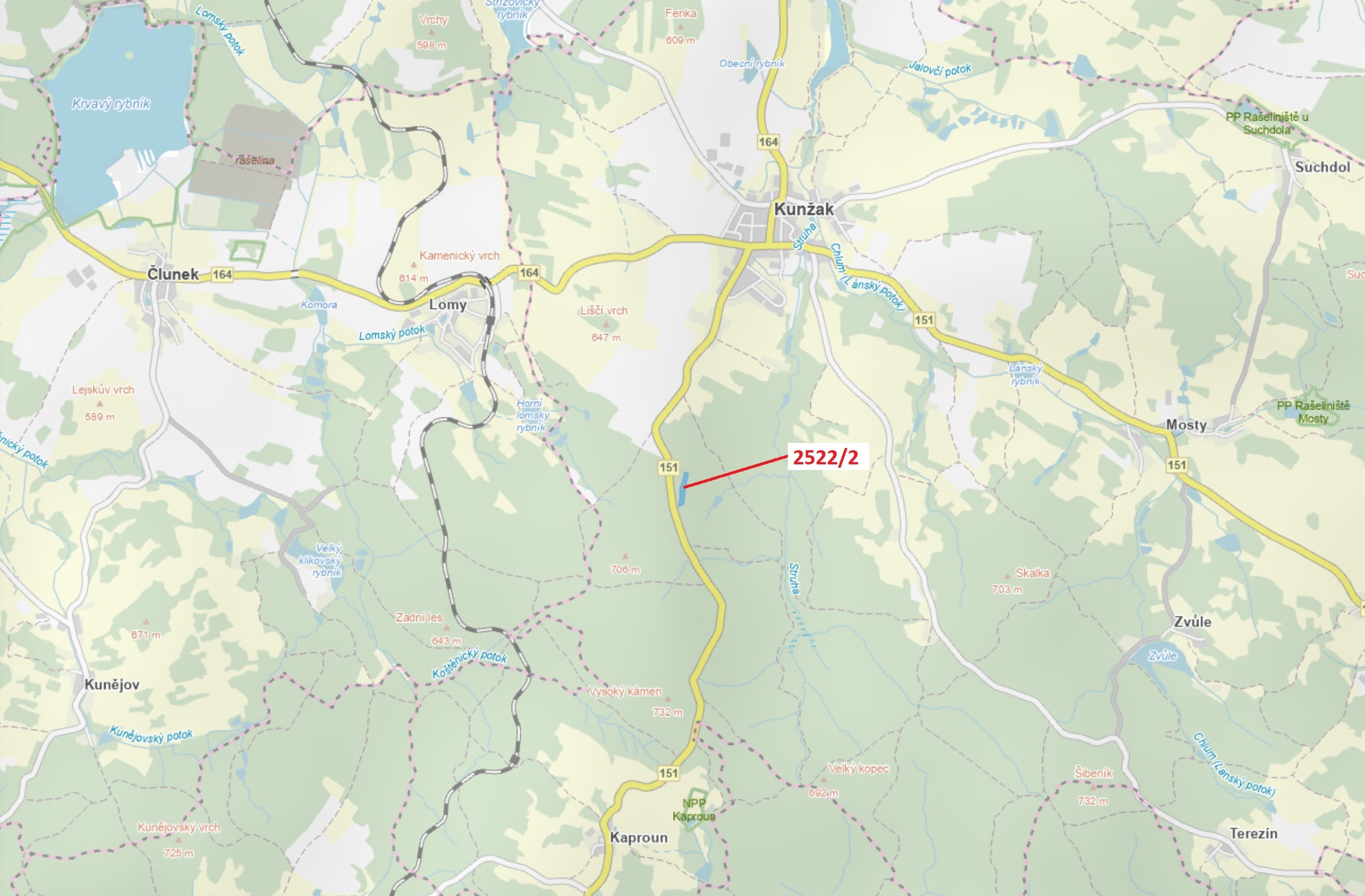 Lesní pozemek o výměře 8933 m2, podíl 1/1, katastrální území Kunžak, obec Kunžak, obec s rozšířenou 