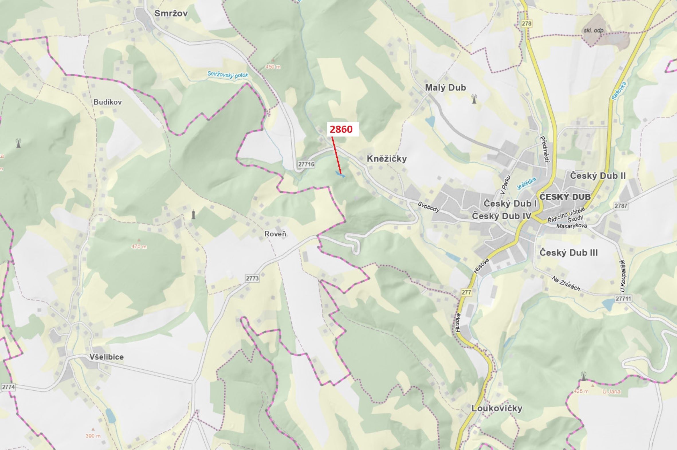 Lesní pozemek o výměře 662 m2, podíl 1/1, katastrální území Český Dub, obec Český Dub, obec s rozšíř