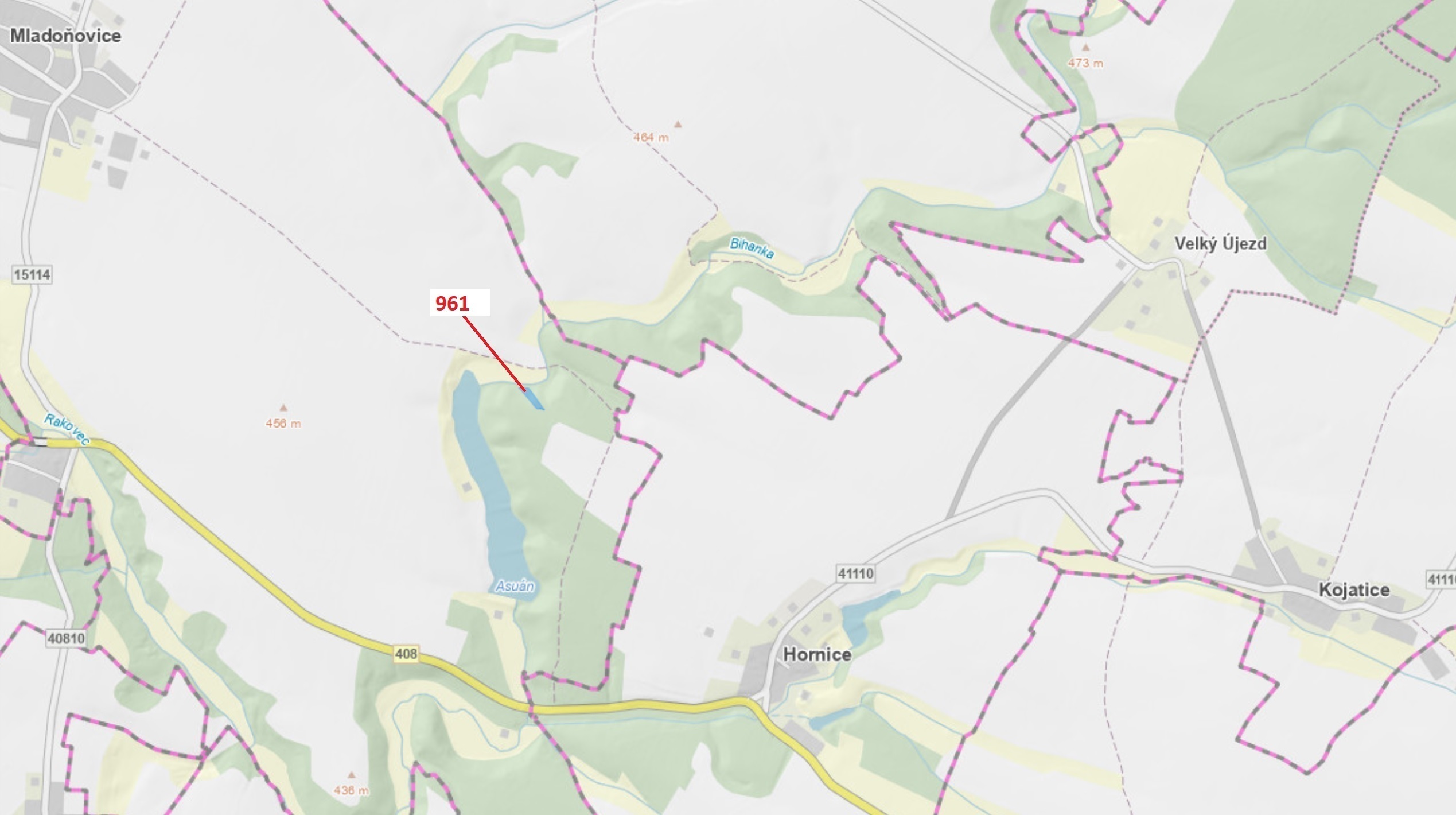 Lesní pozemek o výměře 1736 m2, podíl 1/1, katastrální území Mladoňovice na Moravě, obec Mladoňovice