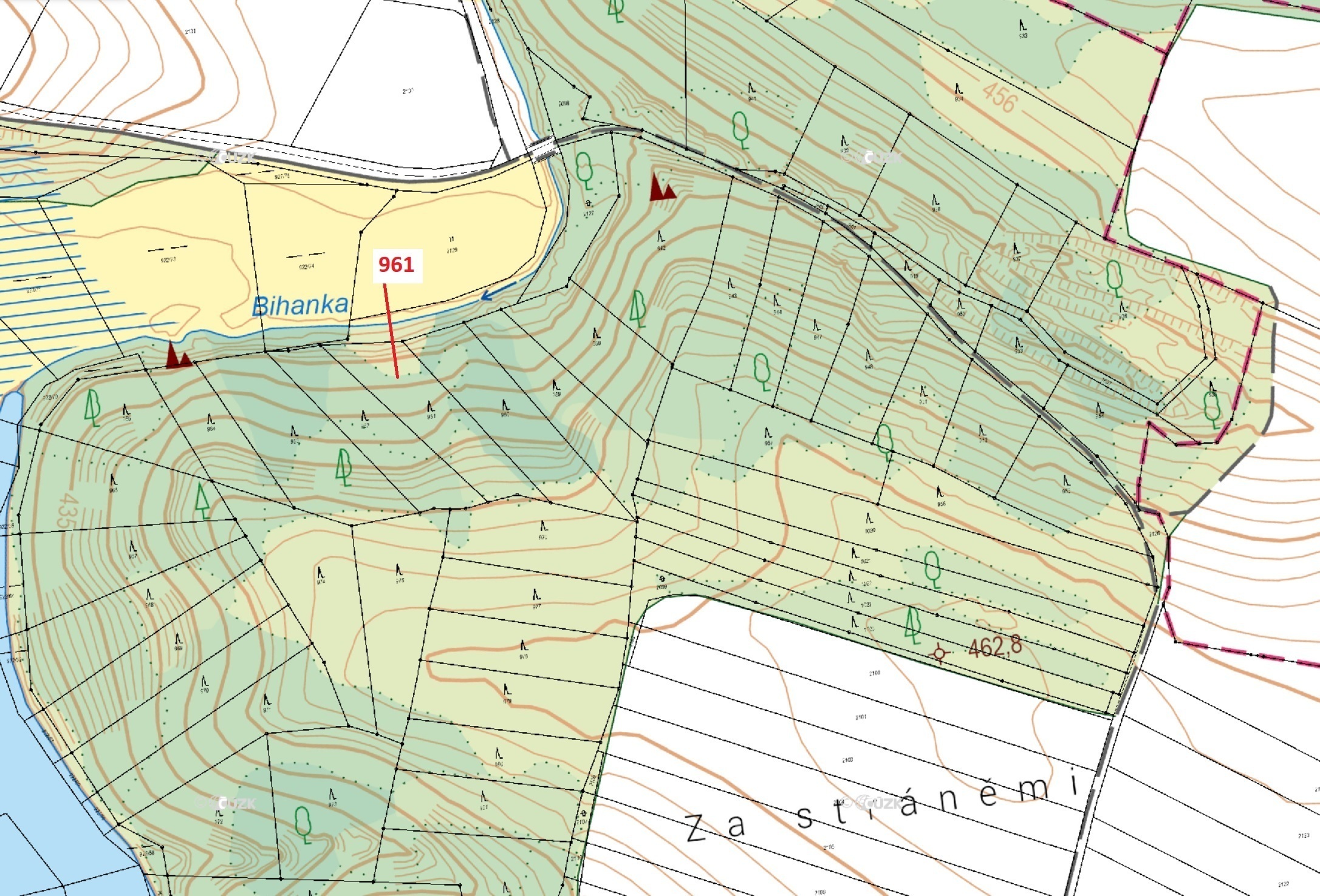 Lesní pozemek o výměře 1736 m2, podíl 1/1, katastrální území Mladoňovice na Moravě, obec Mladoňovice