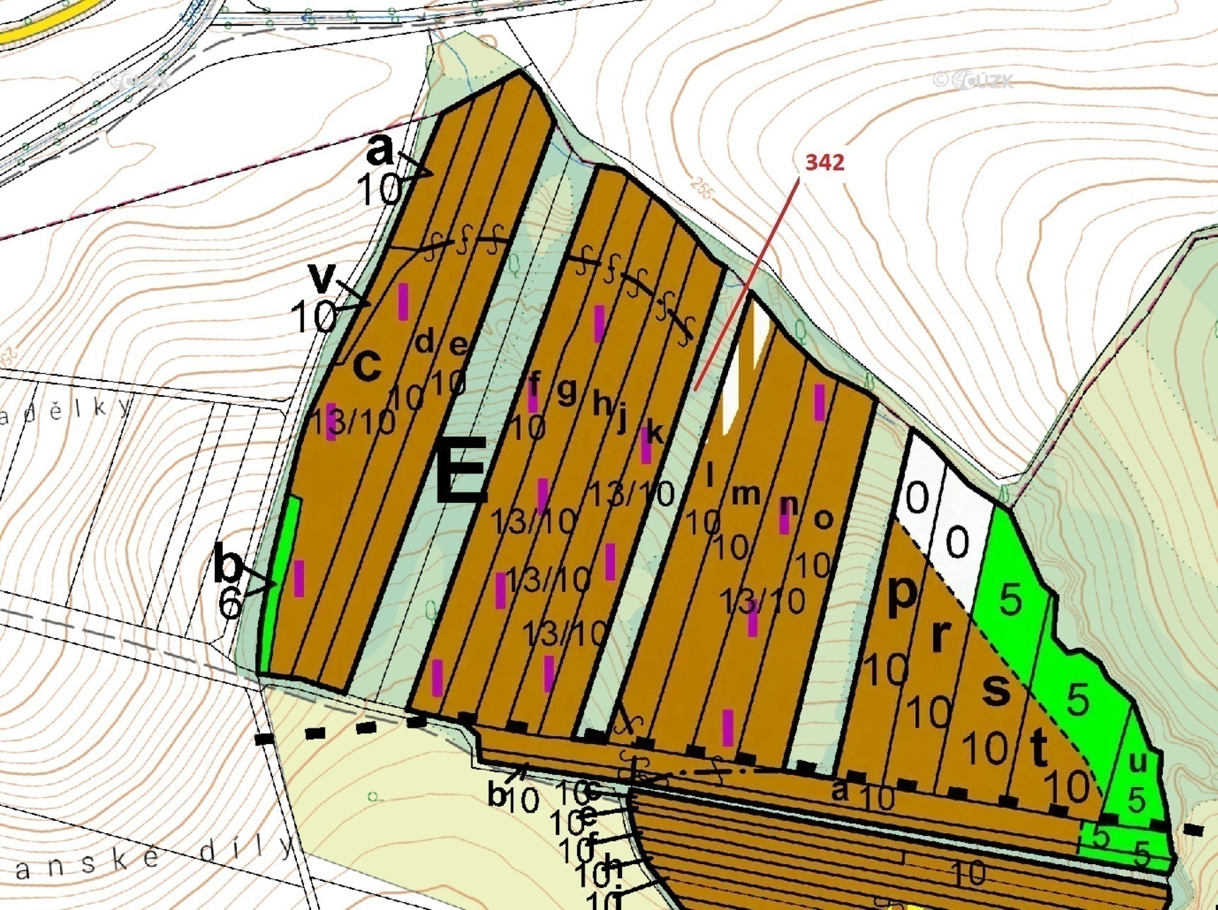 Lesní pozemek o výměře 5428 m2, podíl 1/1, katastrální území Hradčany na Moravě, obec Hradčany, obec