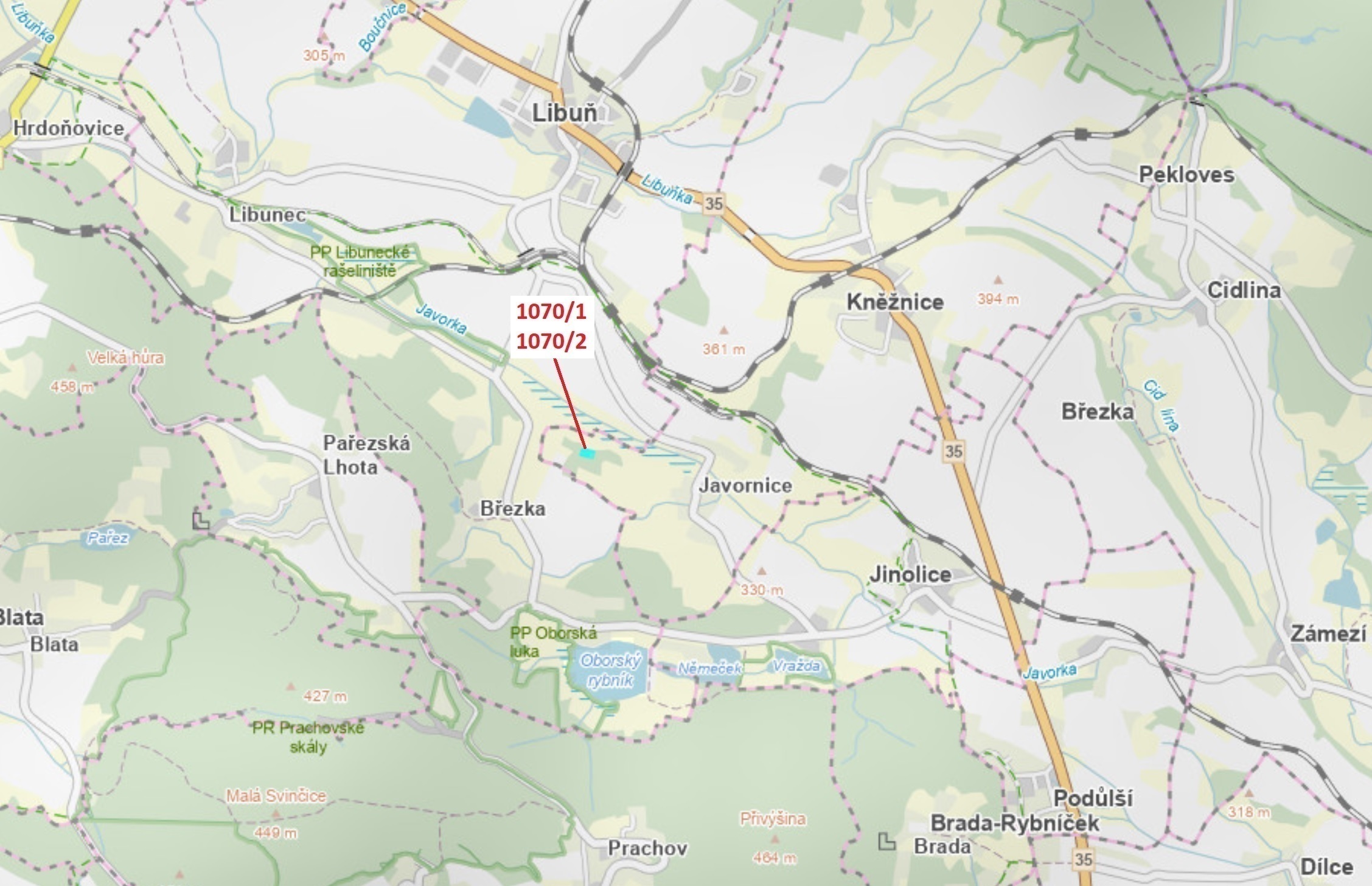 Lesní pozemky o výměře 2271 m2, podíl 1/1, katastrální území Kněžnice, obec Kněžnice, obec s rozšíře