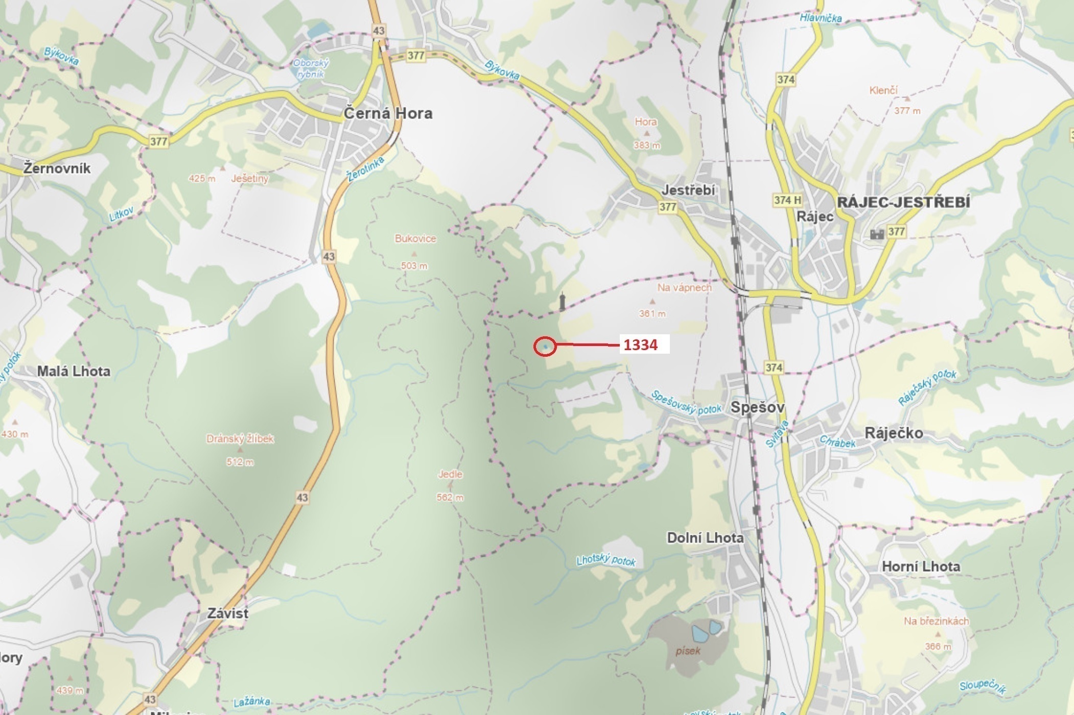 Lesní pozemek o výměře 420 m2, podíl 1/1, katastrální území Spešov, obec Spešov, obec s rozšířenou p