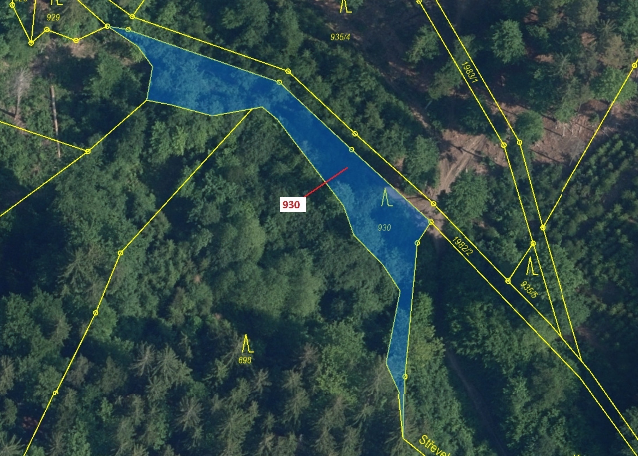 Lesní pozemek o výměře 967 m2, podíl 1/1, katastrální území Jílové u Držkova, obec Jílové u Držkova,