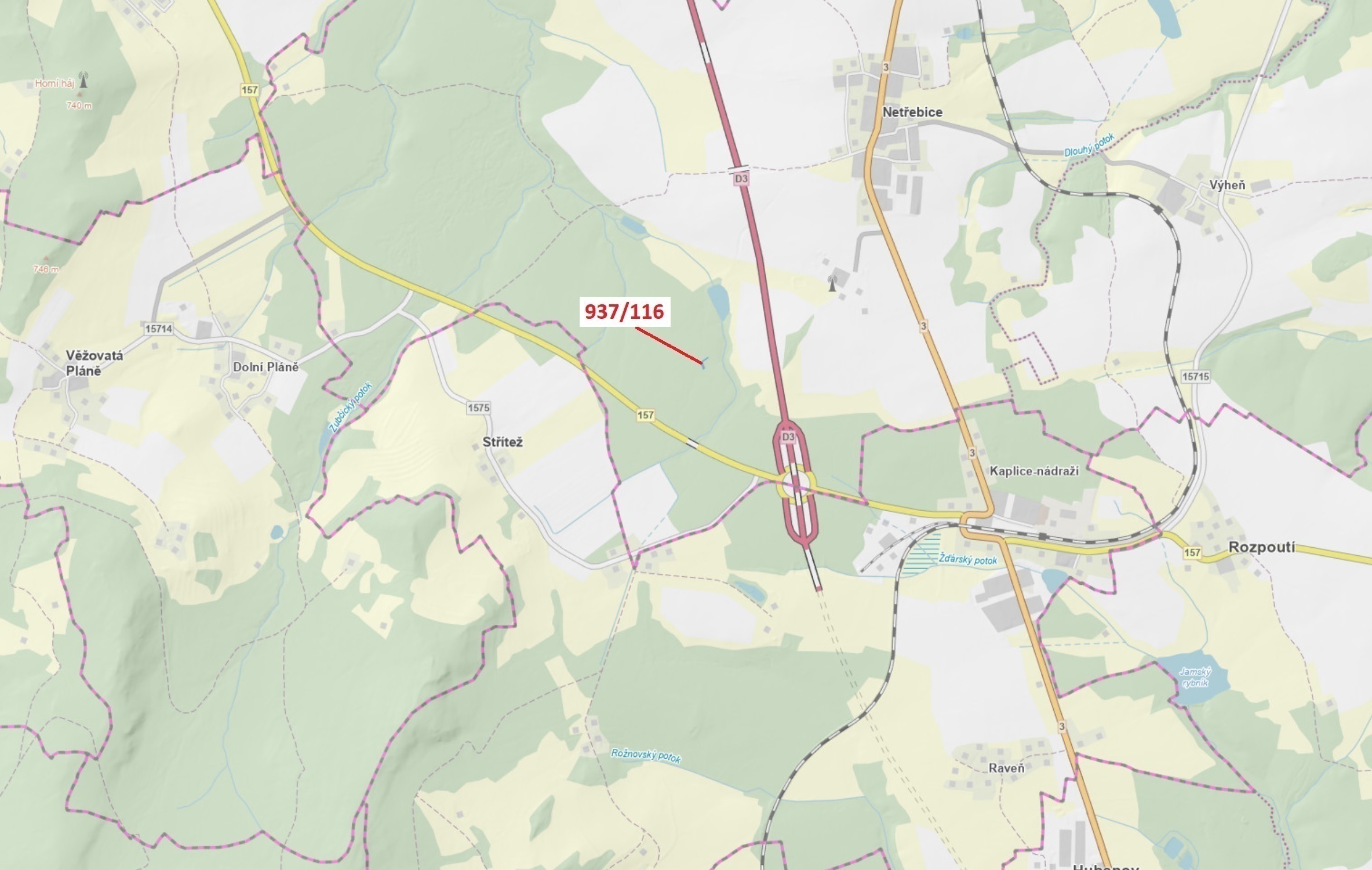 Lesní pozemek o výměře 295 m2, podíl 1/1, katastrální území Netřebice, obec Netřebice, obec s rozšíř