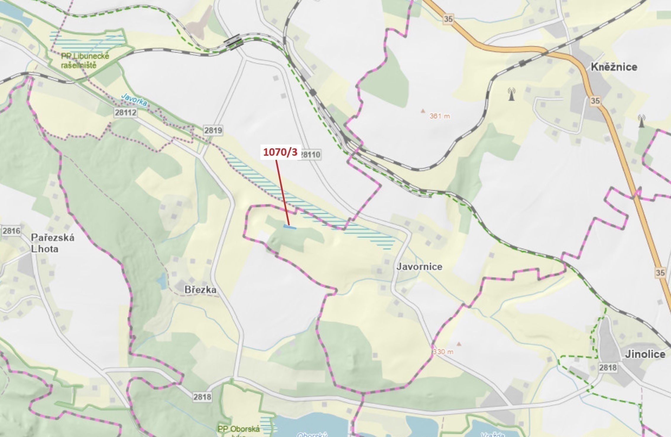 Ostatní plocha o výměře 631 m2, podíl 1/1, katastrální území Kněžnice, obec Kněžnice, obec s rozšíře