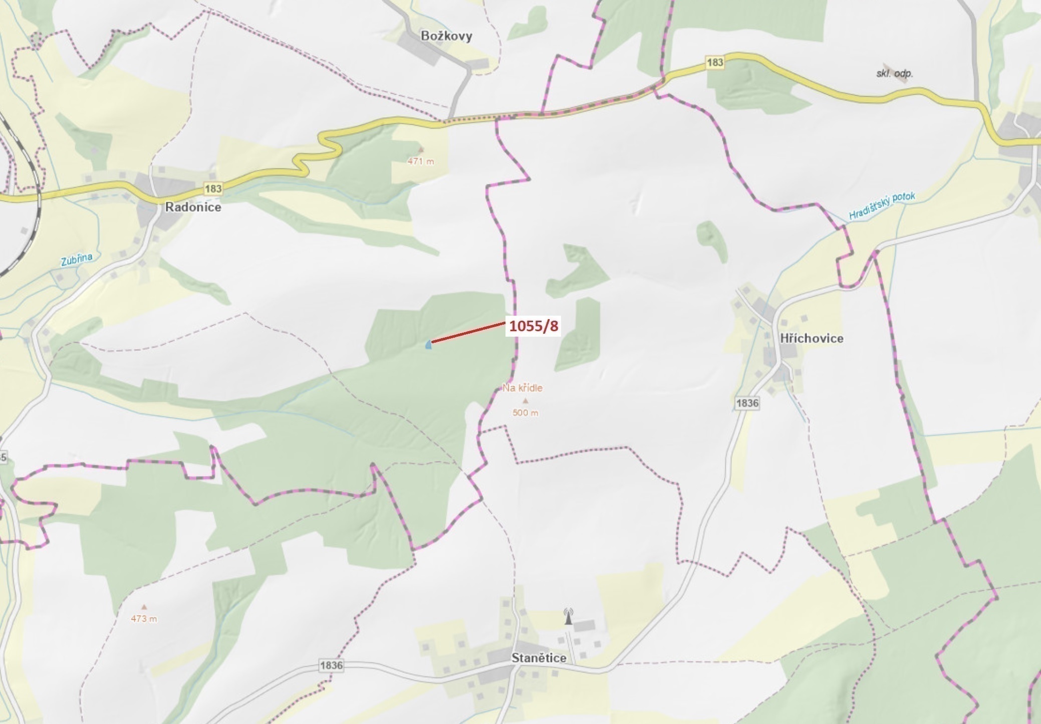 Lesní pozemek o výměře 546 m2, podíl 1/1, katastrální území Radonice u Milavčí, obec Milavče, obec s
