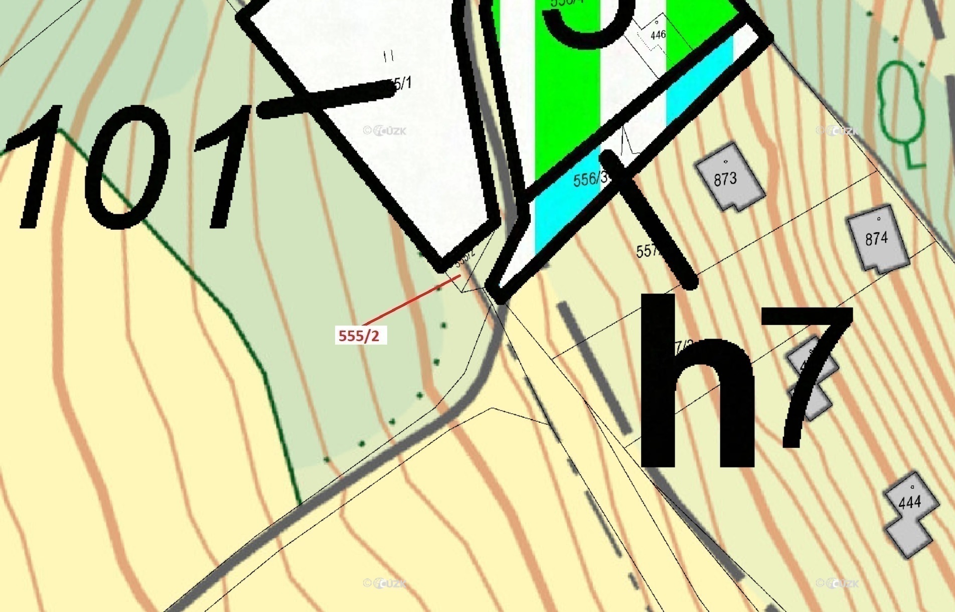 Lesní pozemek o výměře 28 m2, podíl 1/1, katastrální území Sýkořice, obec Sýkořice, obec s rozšířeno